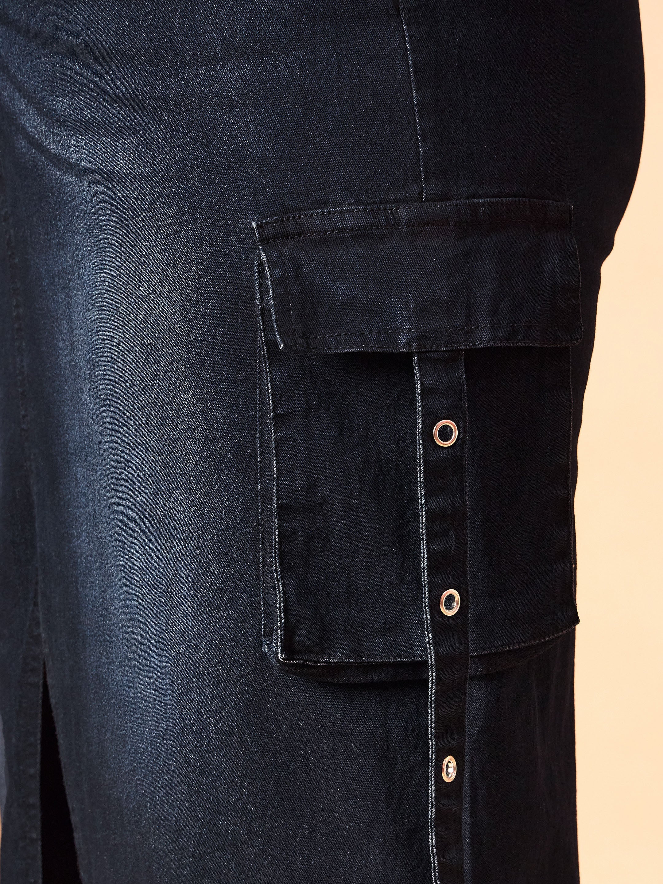 Women Black Blast Denim Side Pocket Skirt - Image 5