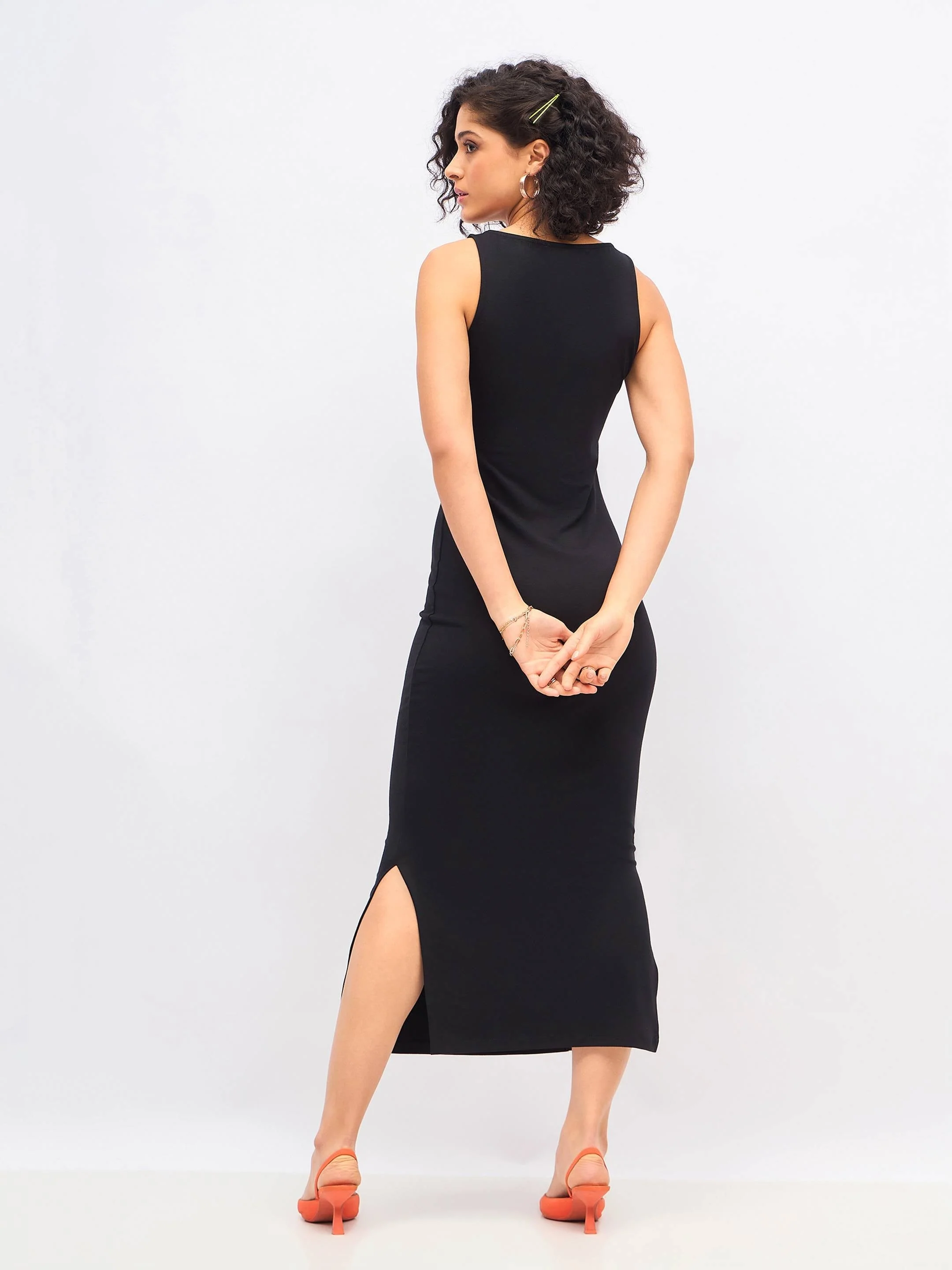 Women Black Boat Neck Bodycon Jersey Maxi Dress - Image 5
