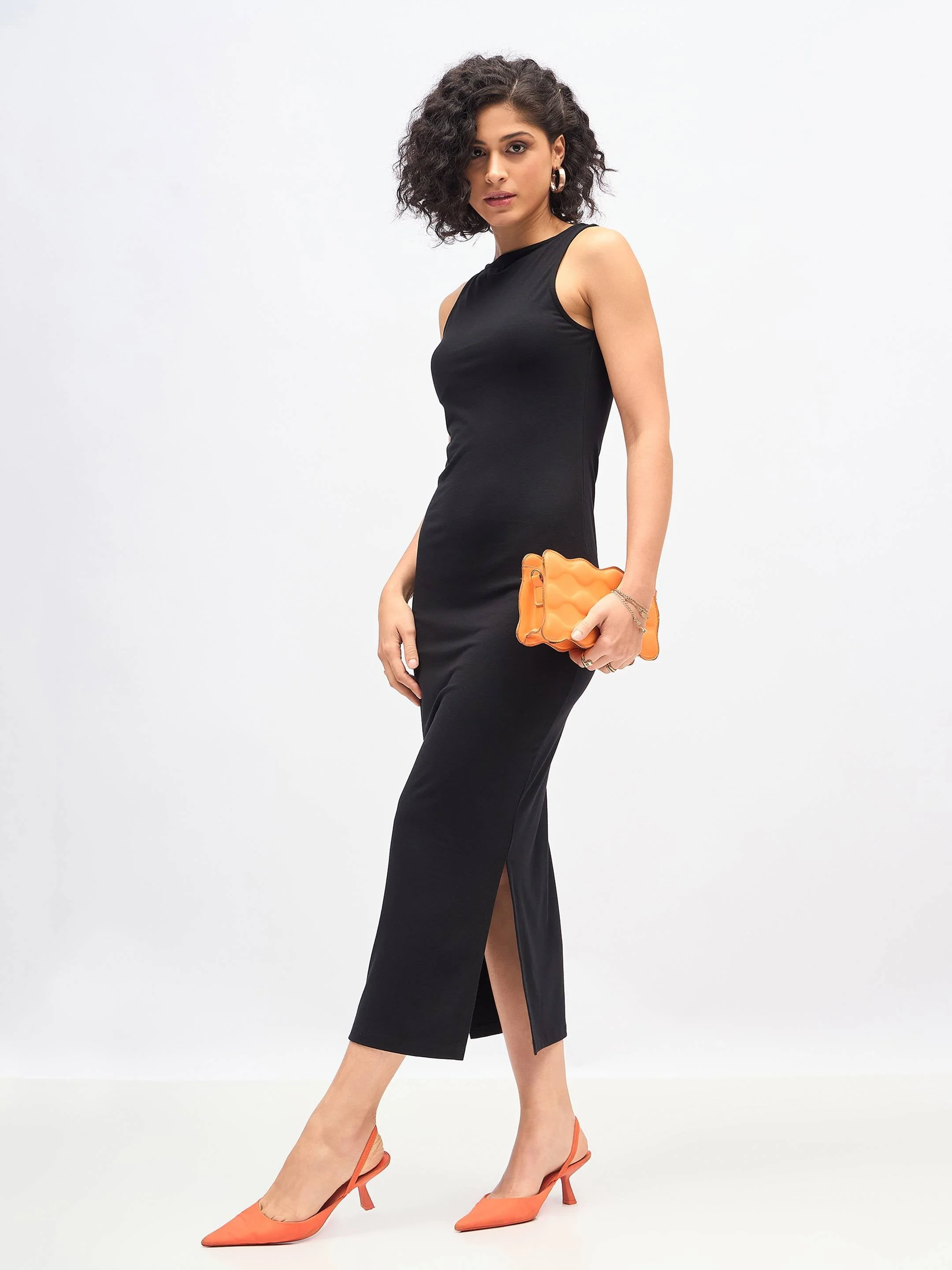 Women Black Boat Neck Bodycon Jersey Maxi Dress - Image 6