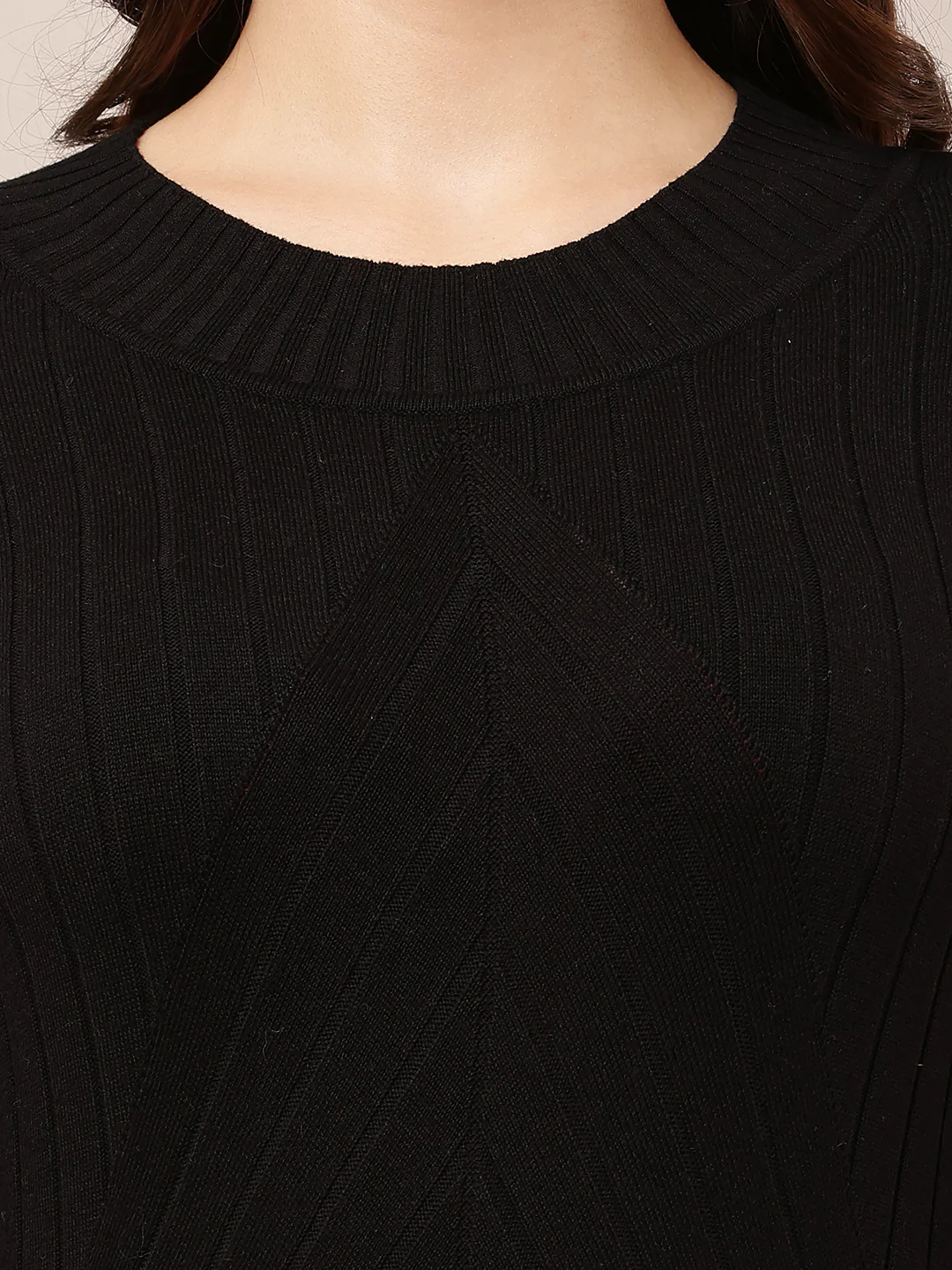 Women Black Bodycon Ribbed Full Sleeve Dress - Image 5
