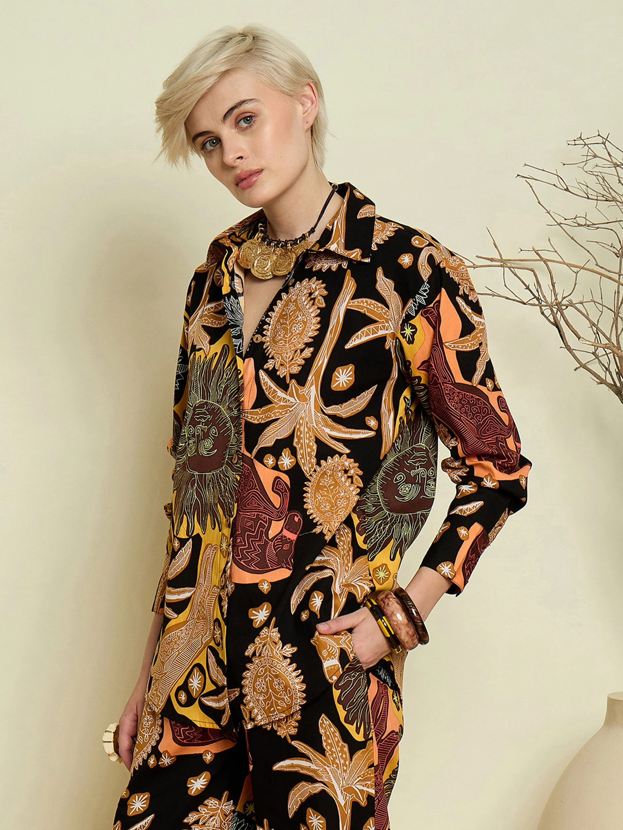 Women Black Boho Printeded Regular Shirt - Image 3