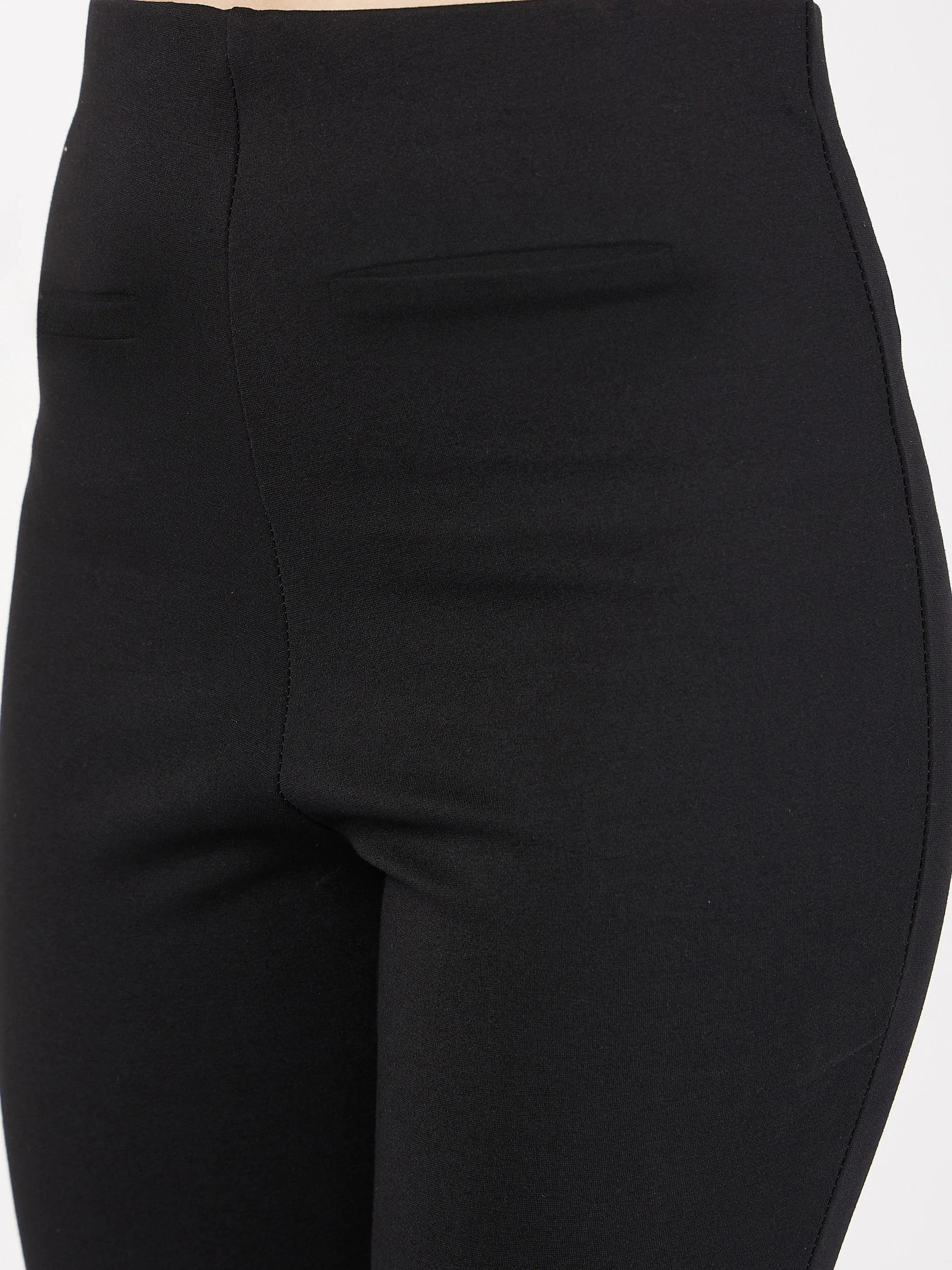 Women Black Bone Pocket Bell Bottom Pants - Image 4