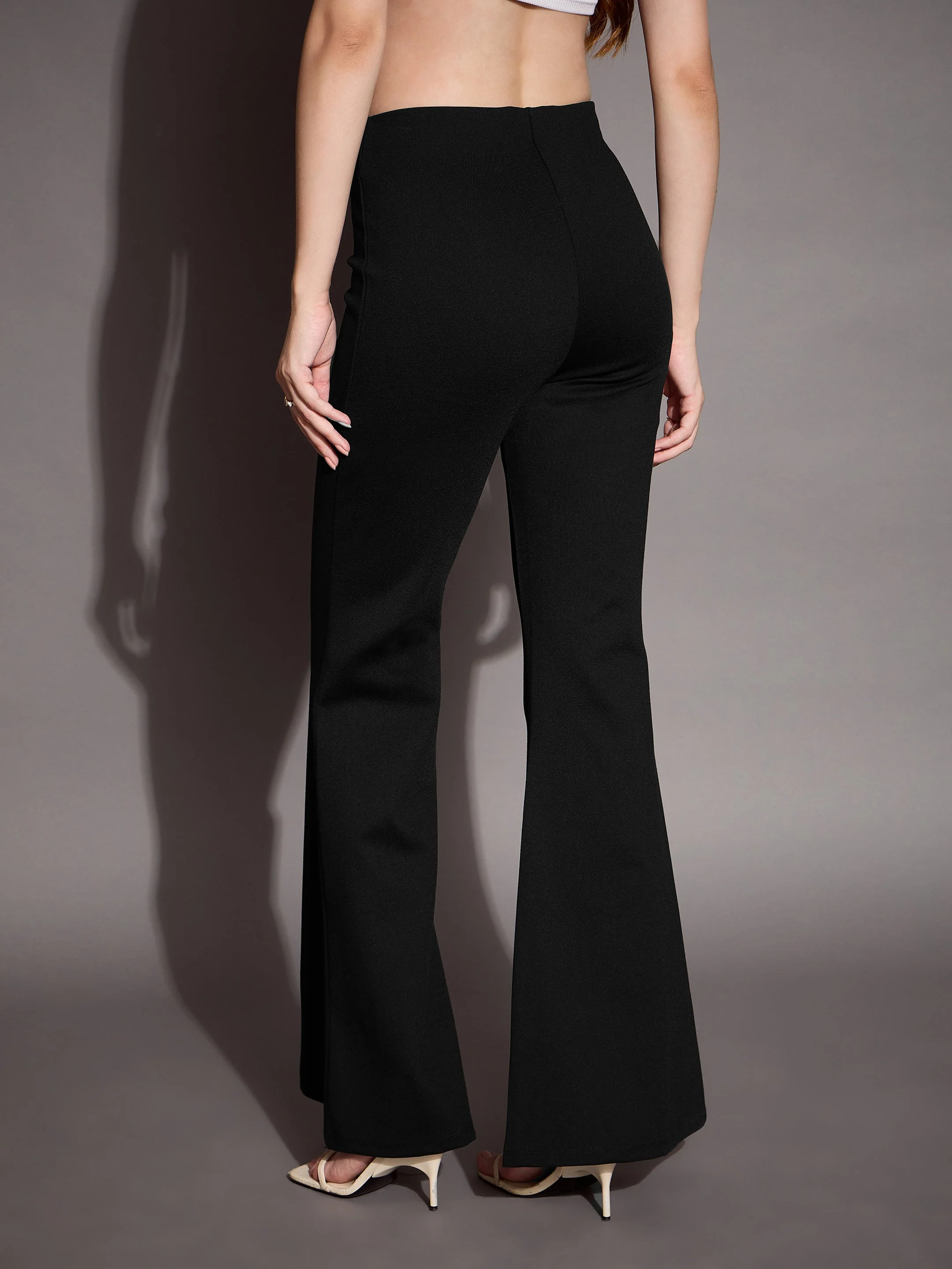 Women Black Bootcut Flared High-Rise Trousers - Image 5