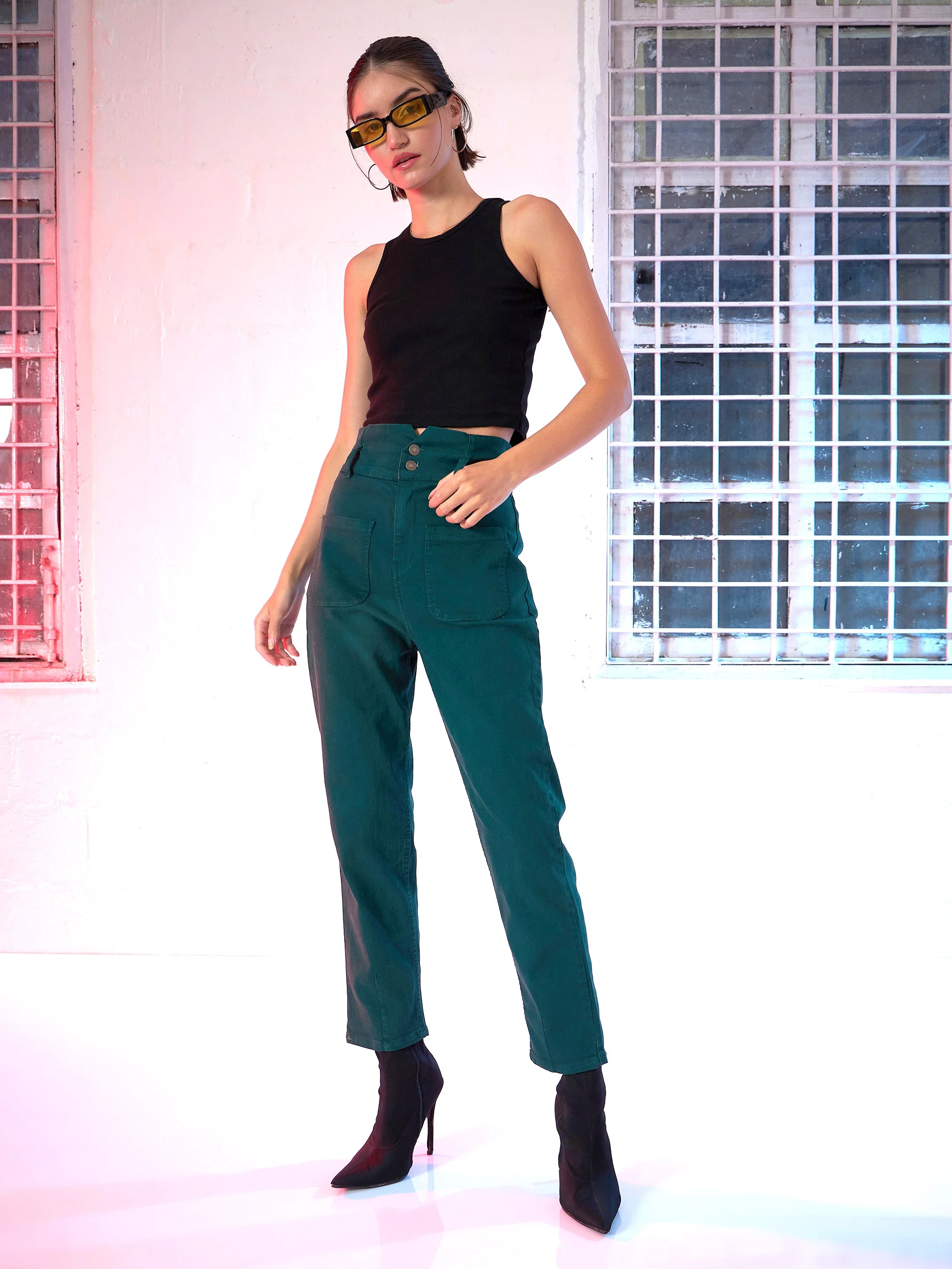 Women Black Box Back Rib Crop Top - Image 2