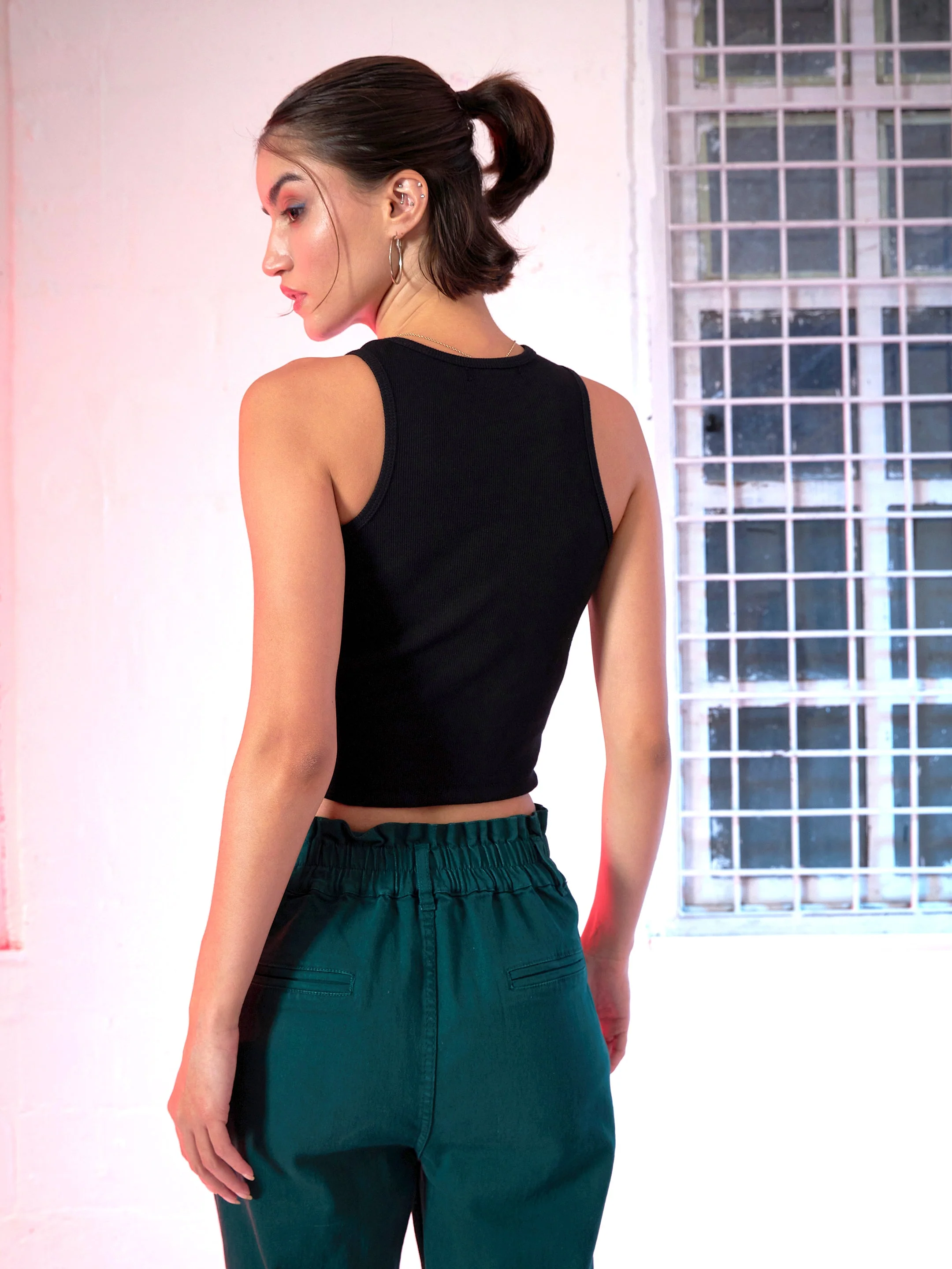 Women Black Box Back Rib Crop Top - Image 5