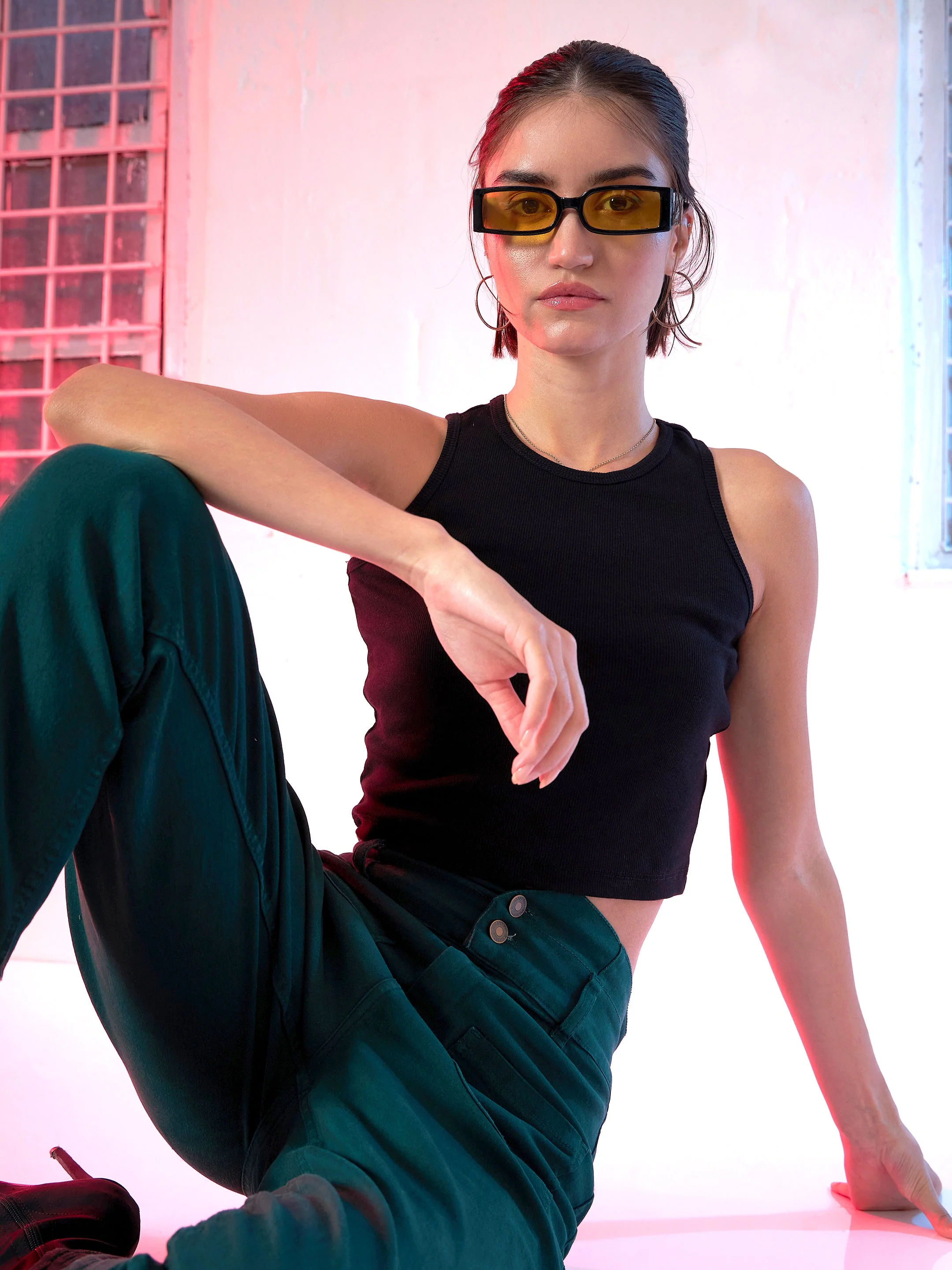 Women Black Box Back Rib Crop Top - Image 6