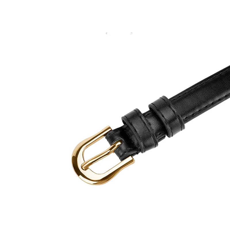 Women Black Buckle Slim Black Belt - Image 2