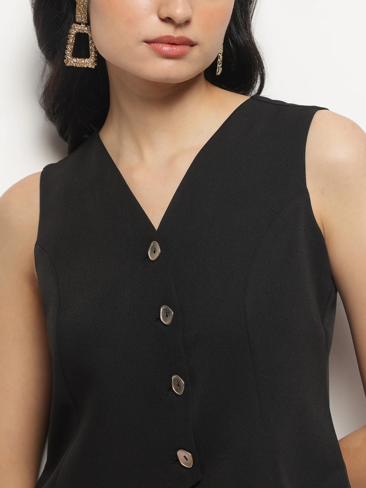 Women Black Business Formal V-Neck Sleeveless Waistcoat - Image 5