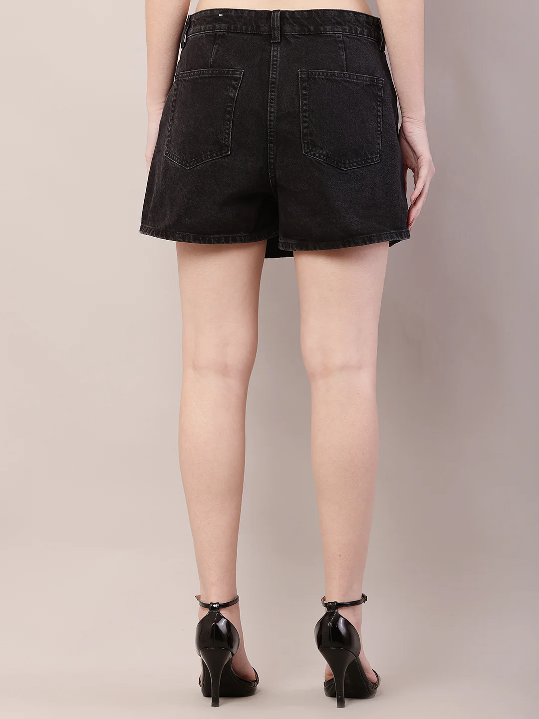 Women Black Buttoned Mini Skirt with Inner Short - Image 4
