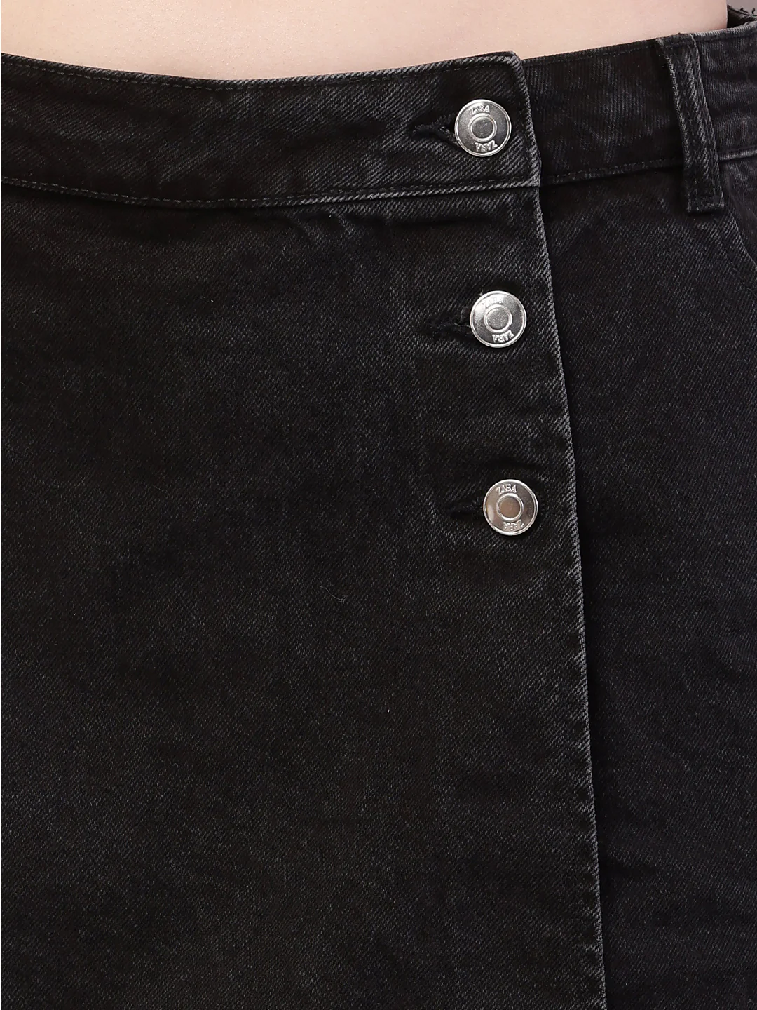 Women Black Buttoned Mini Skirt with Inner Short - Image 5