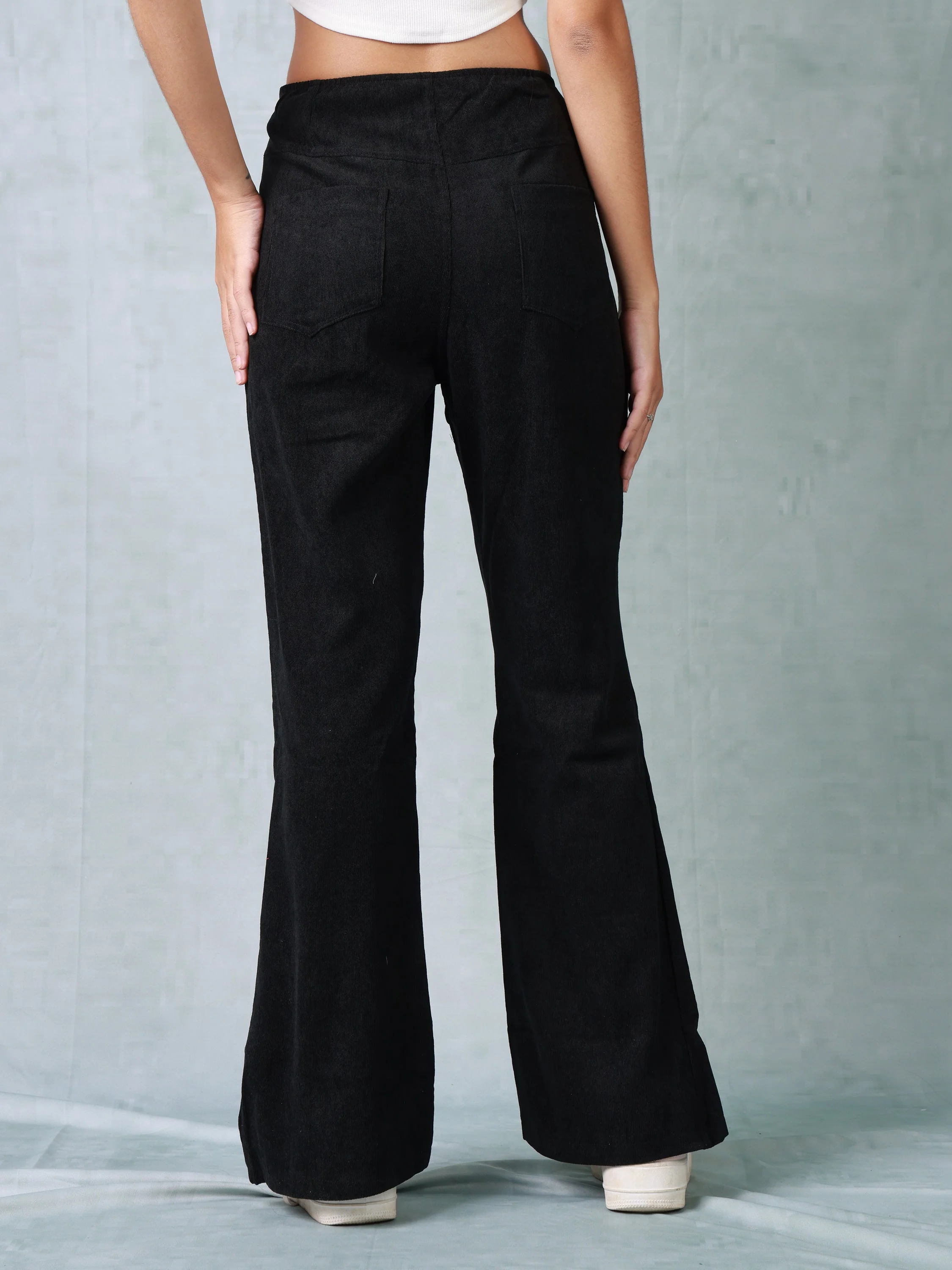 Women Black Corduroy Bootcut Trouser - Image 4