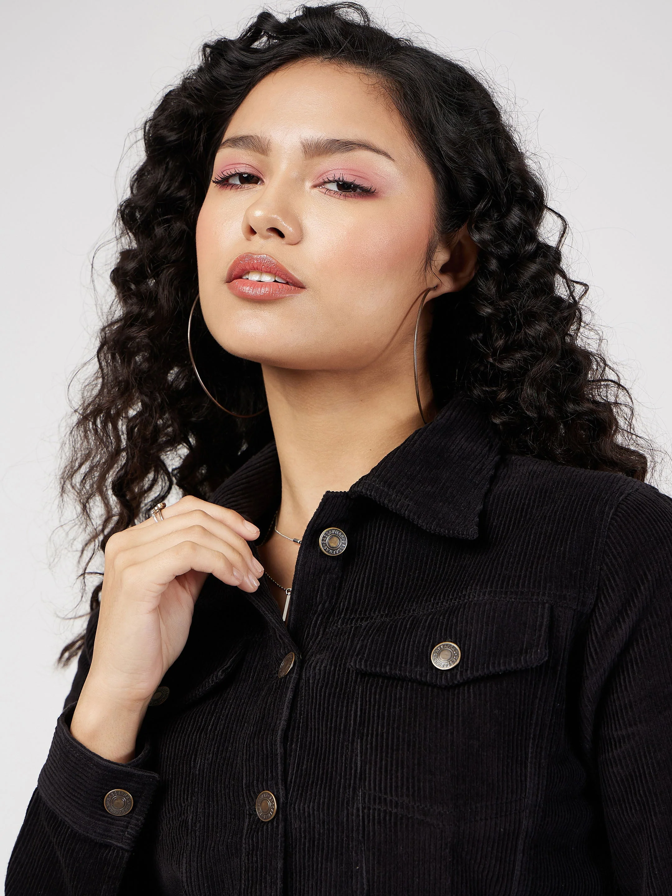 Women Black Corduroy Boxy Jacket - Image 4