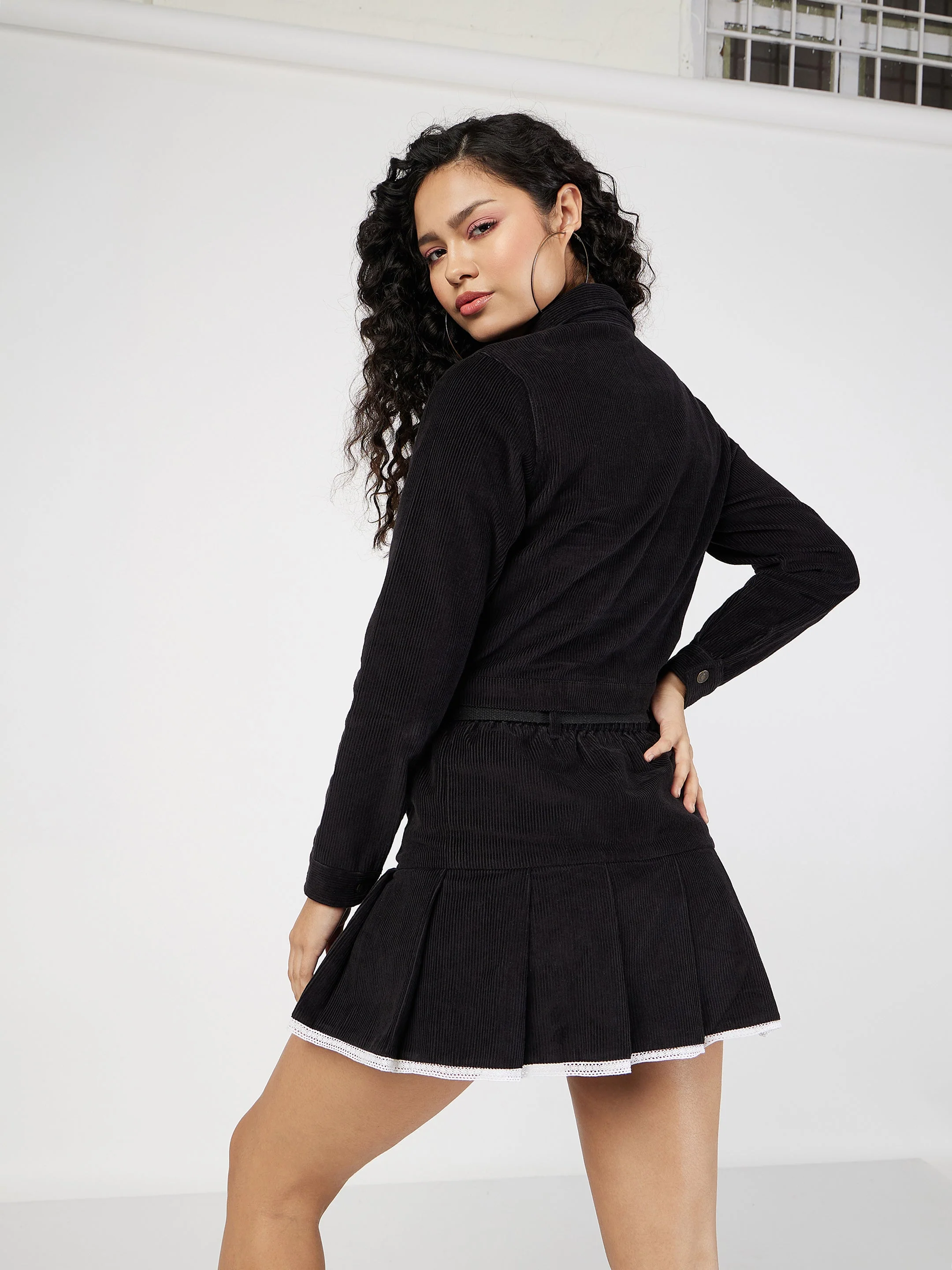 Women Black Corduroy Boxy Jacket - Image 5