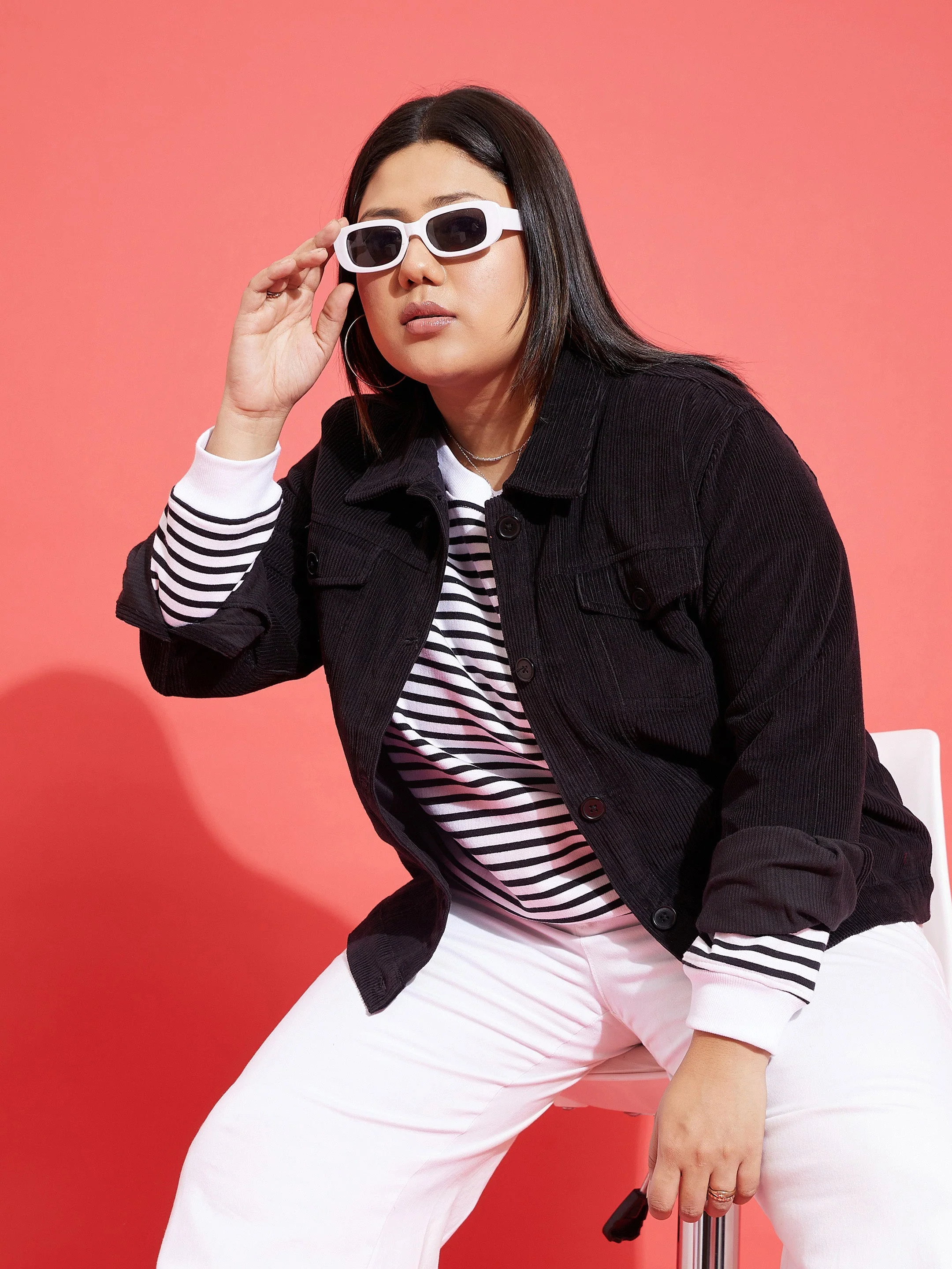 Women Black Corduroy Button Jacket - Image 2