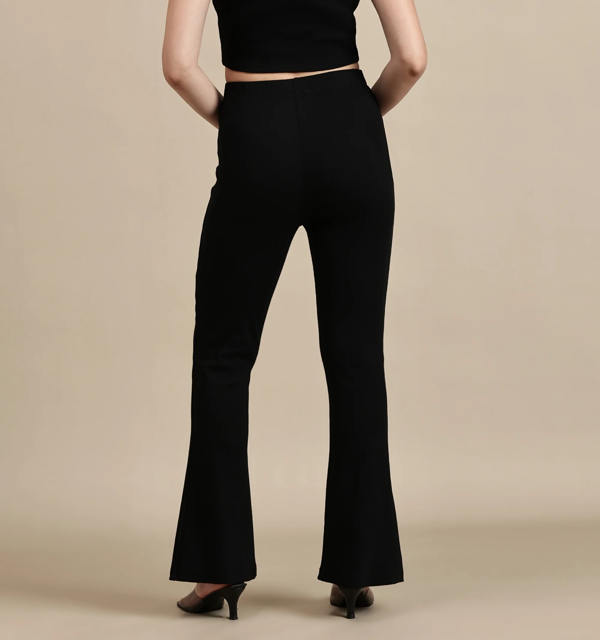 Women Black Cotton Lycra Pant - Image 3