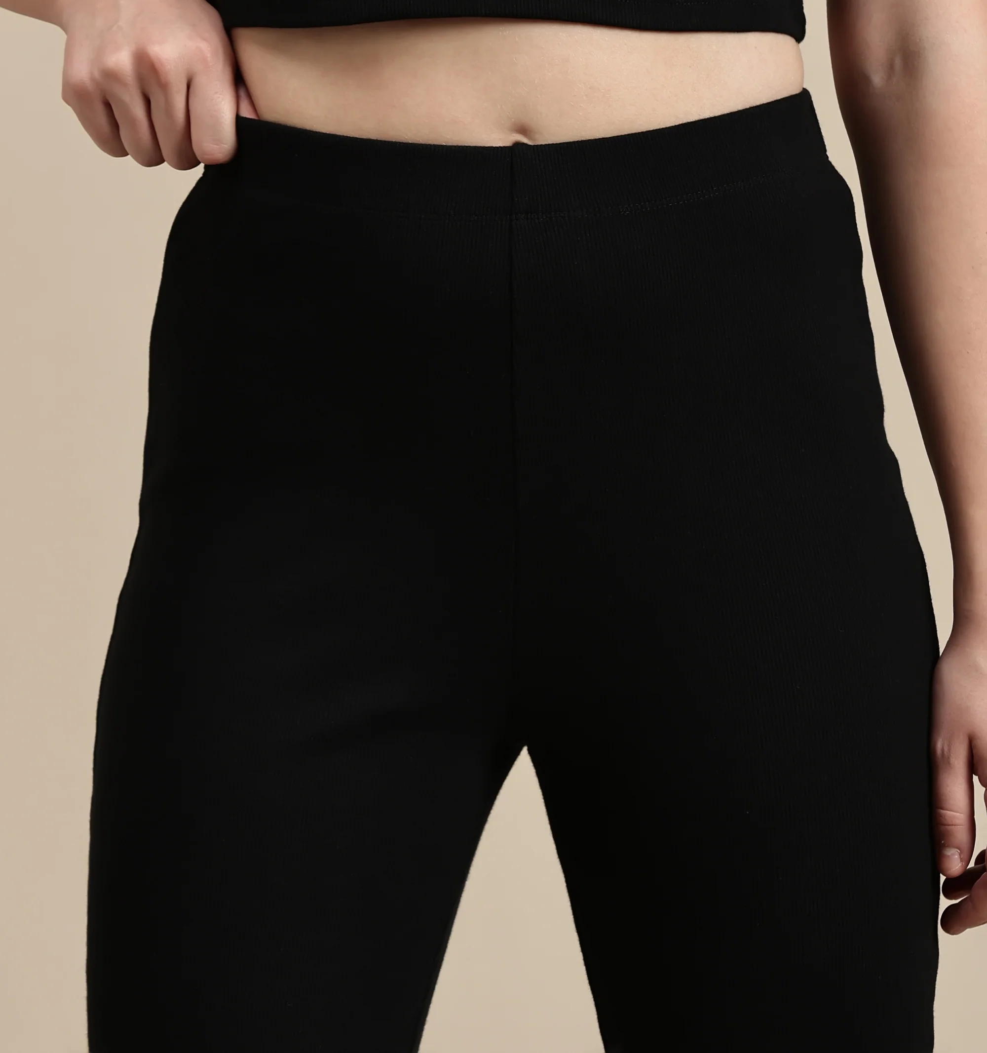 Women Black Cotton Lycra Pant - Image 4