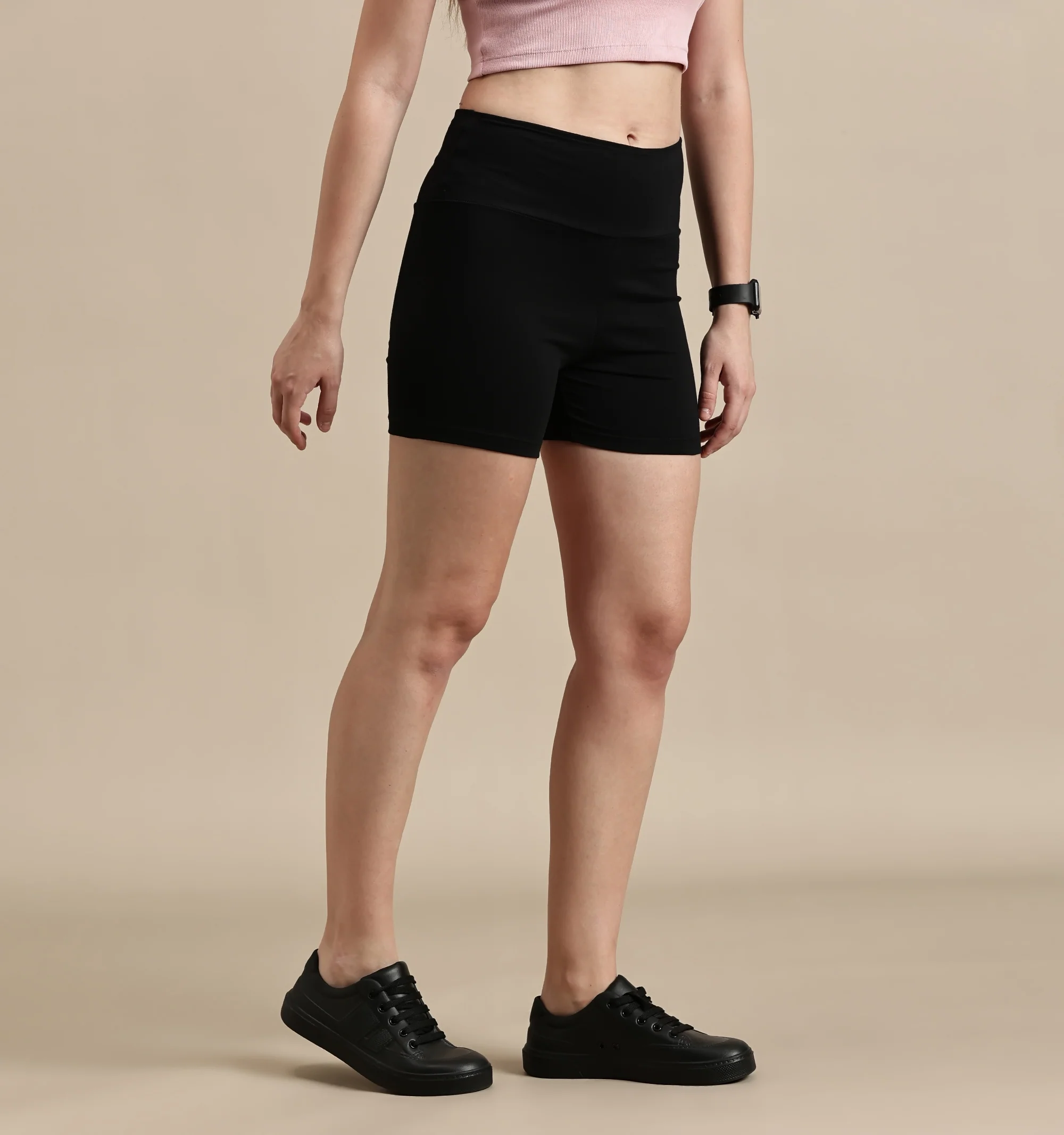 Women Black  Cotton Lycra Short - Image 2