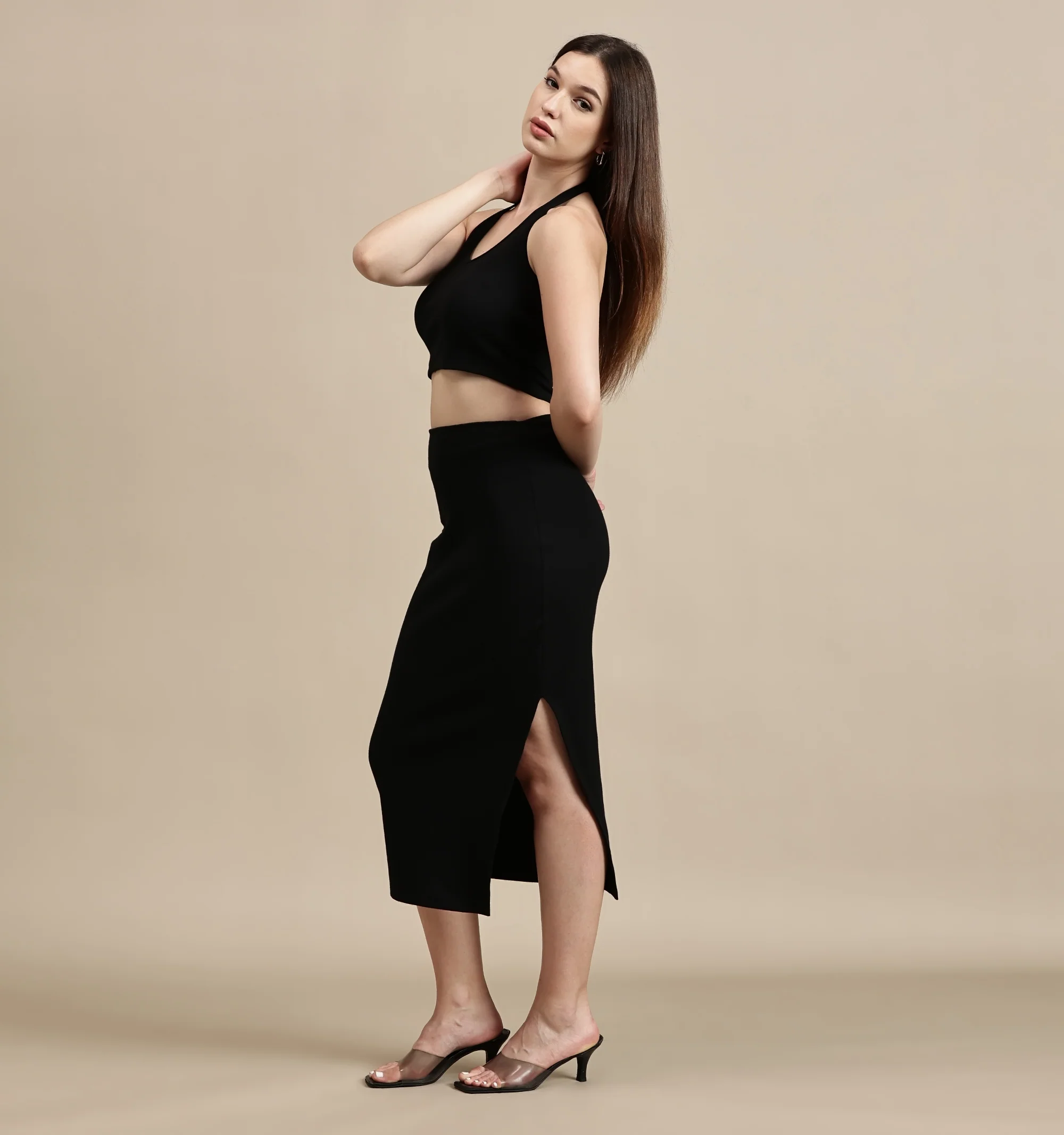 Women Black Cotton Lycra Skirt - Image 2