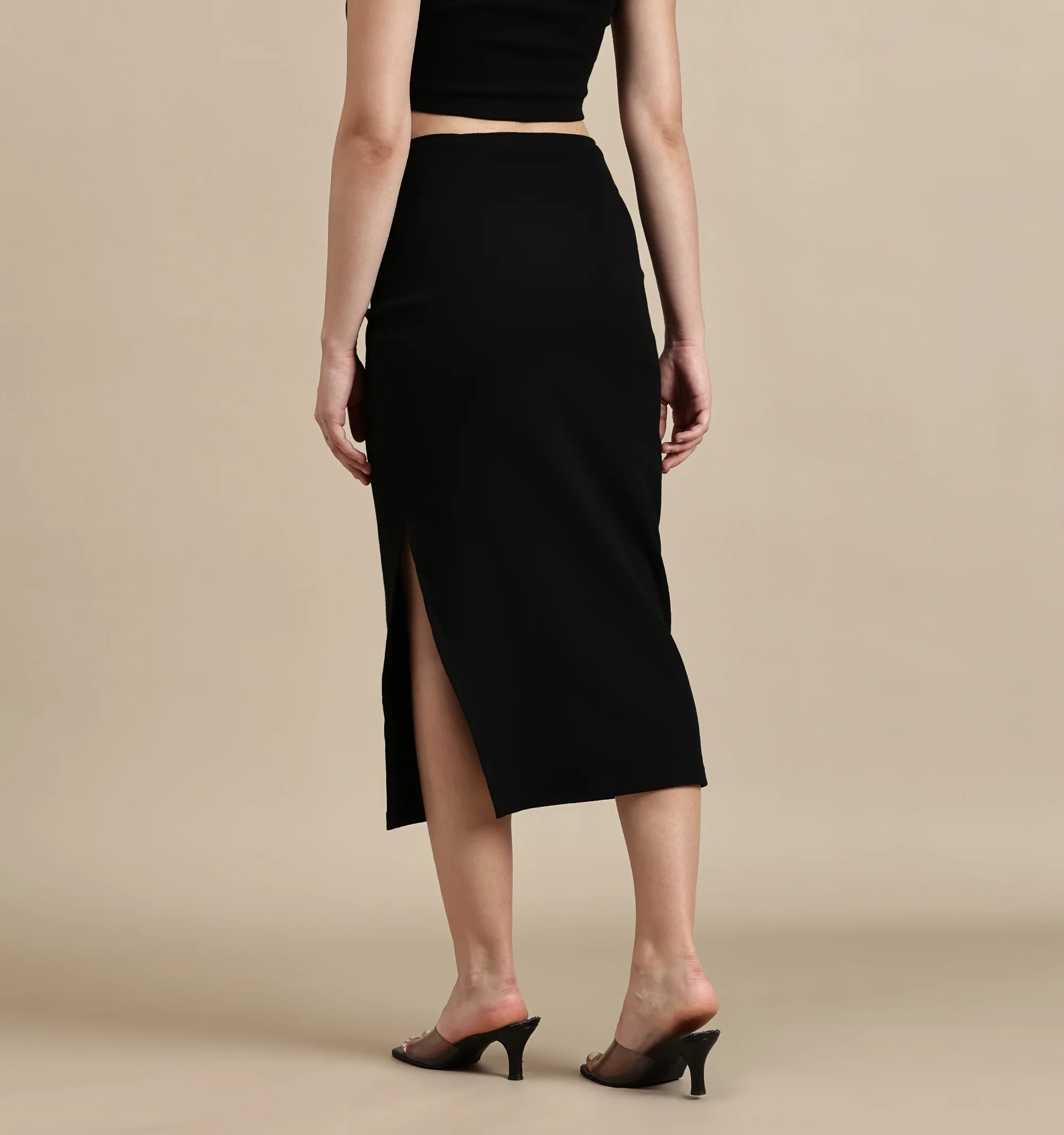 Women Black Cotton Lycra Skirt - Image 3