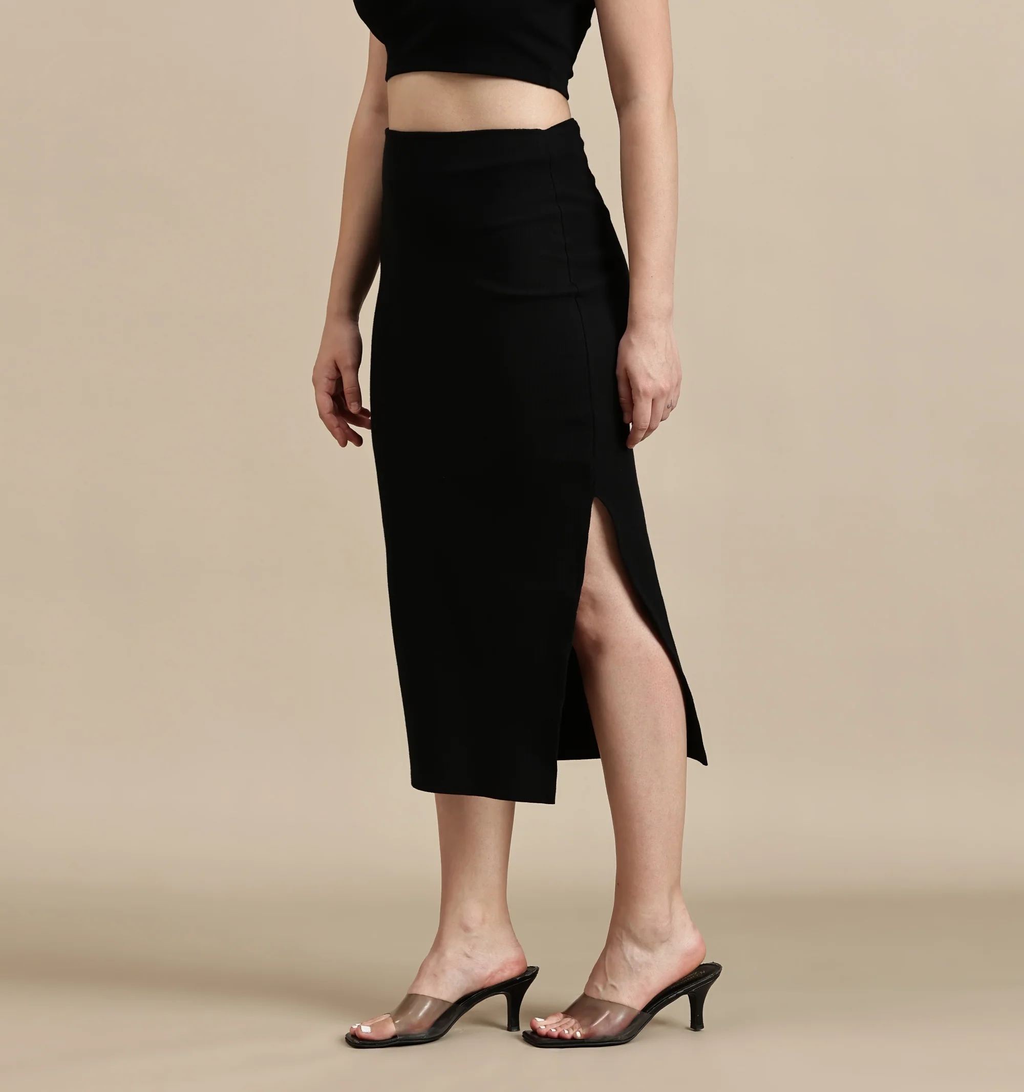 Women Black Cotton Lycra Skirt - Image 5