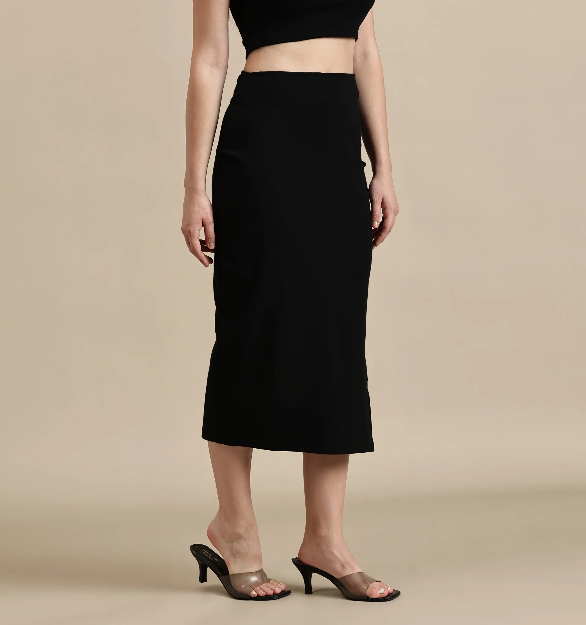 Women Black Cotton Lycra Skirt - Image 6