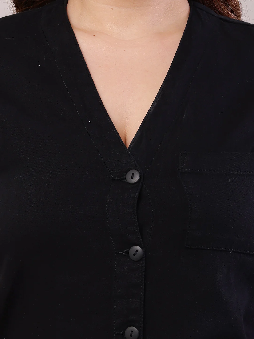 Women Black Cotton Short Sleeve Jumpsuit - Image 5