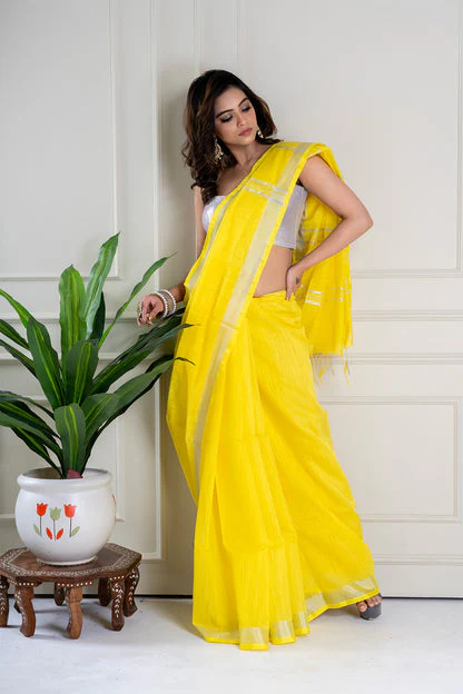 Women Black Cotton Silk Sequence Saree - Image 2