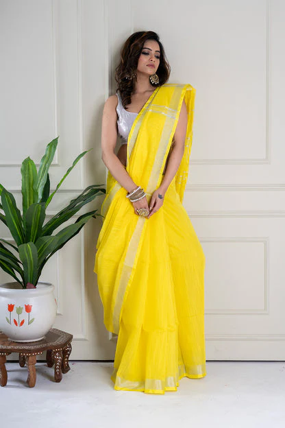 Women Black Cotton Silk Sequence Saree - Image 3