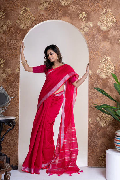 Women Black Cotton Silk Sequence Saree - Image 2