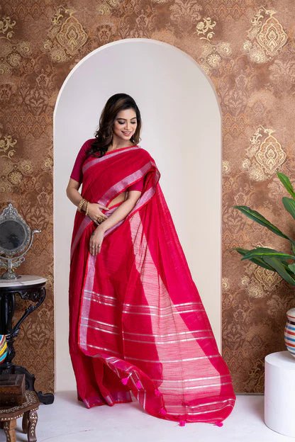 Women Black Cotton Silk Sequence Saree - Image 4