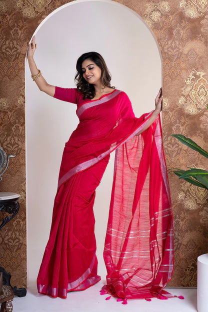 Women Black Cotton Silk Sequence Saree - Image 5