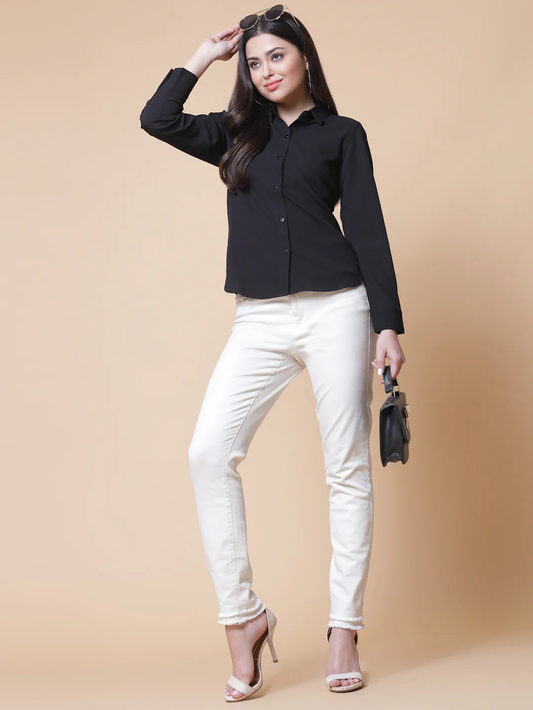 Women Black Crepe Odour Free Shirt - Image 2
