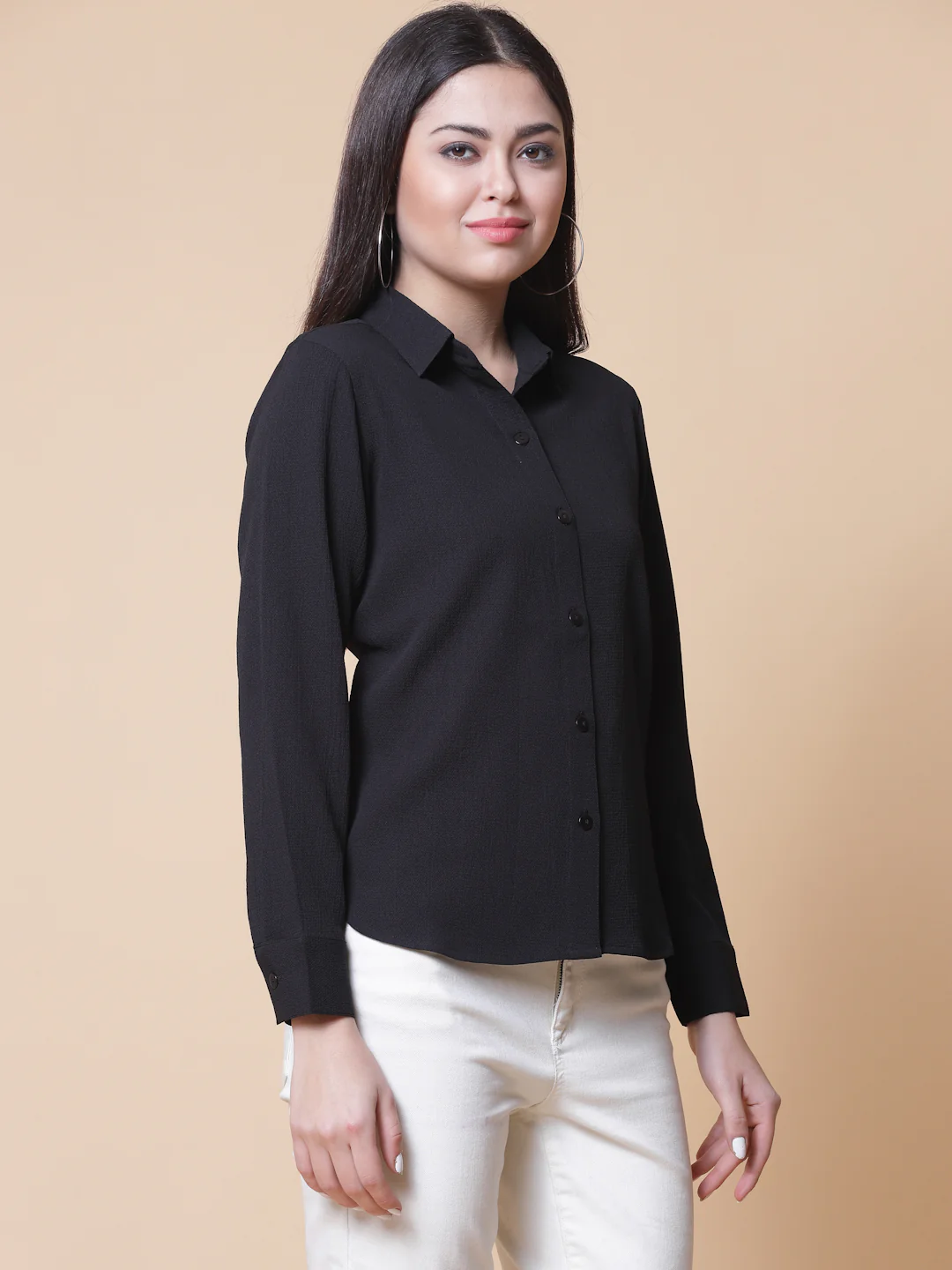 Women Black Crepe Odour Free Shirt - Image 5
