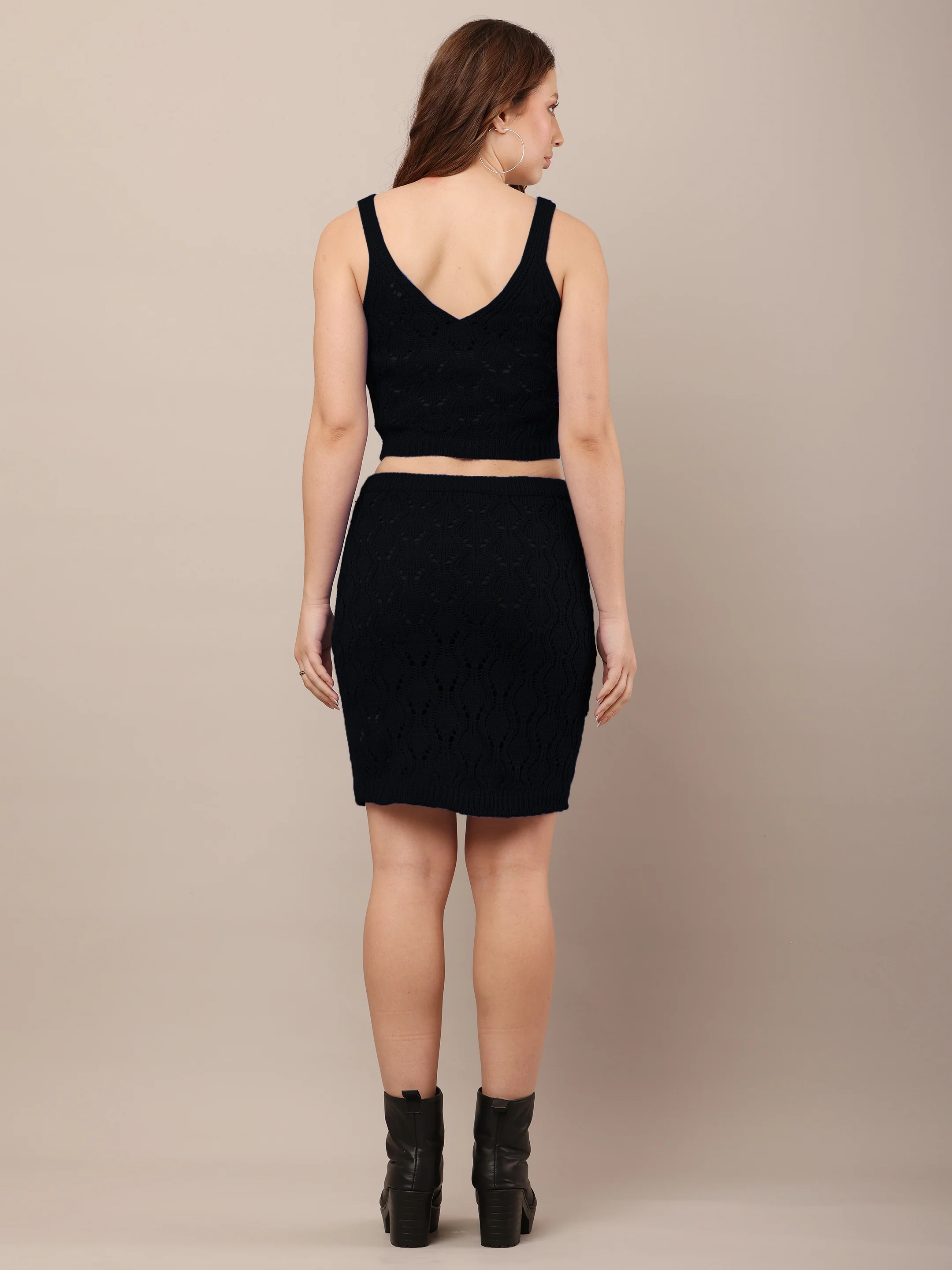 Women Black Crochet Co-Ord Set - Image 4