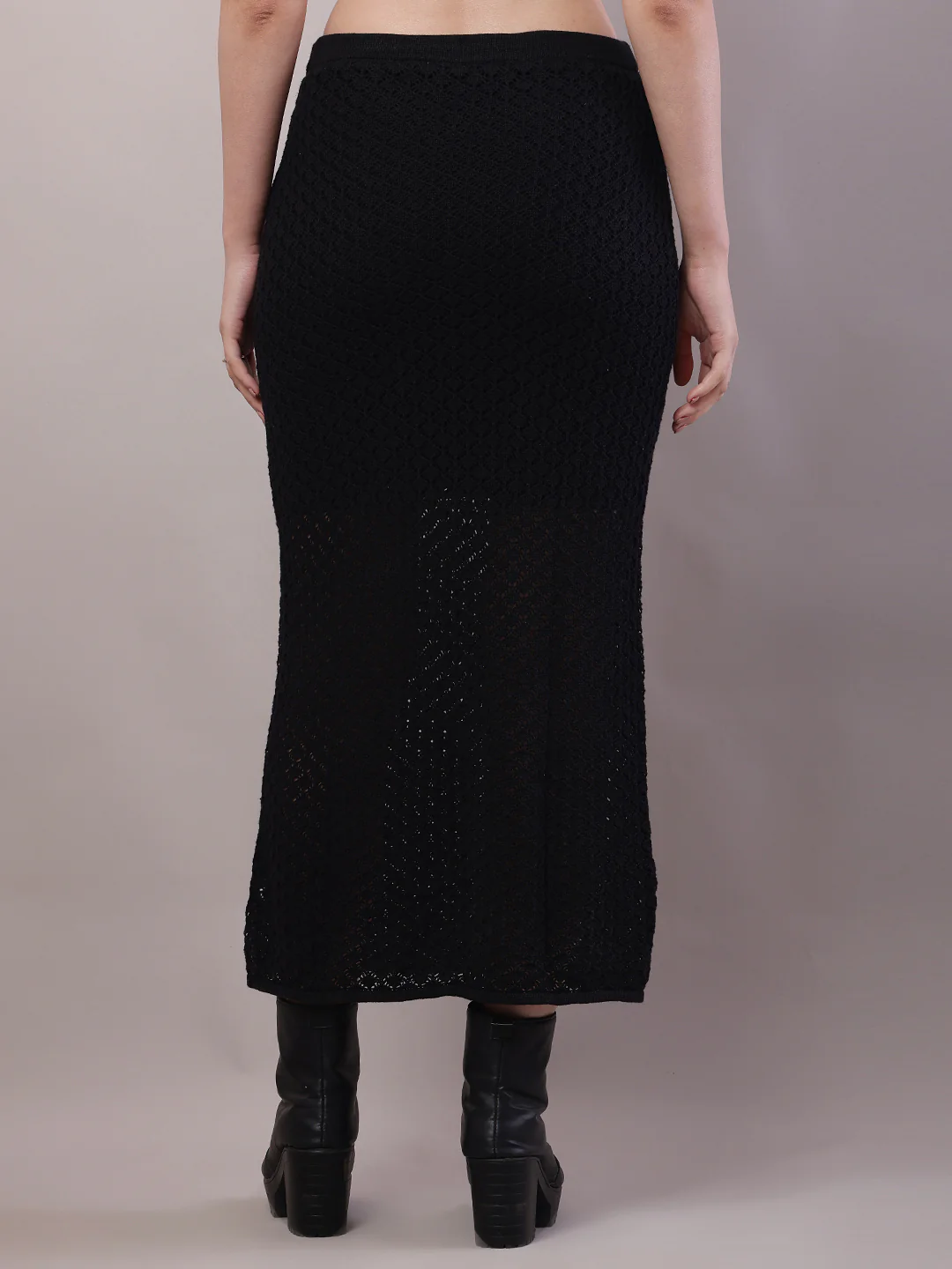 Women Black Crochet Mesh Sheer Maxi Skirt - Image 4