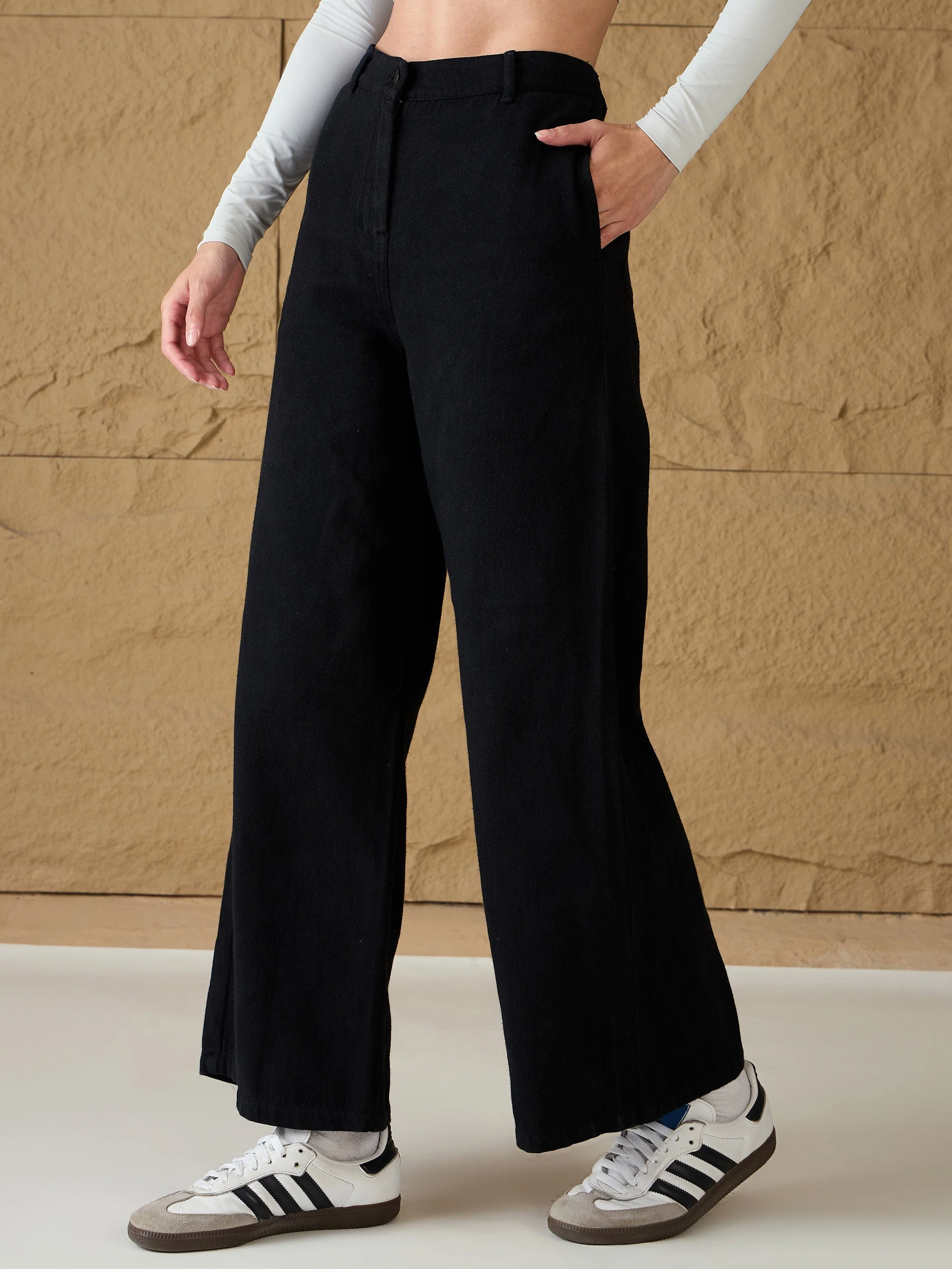 Women Black Denim Flared Pants - Image 3
