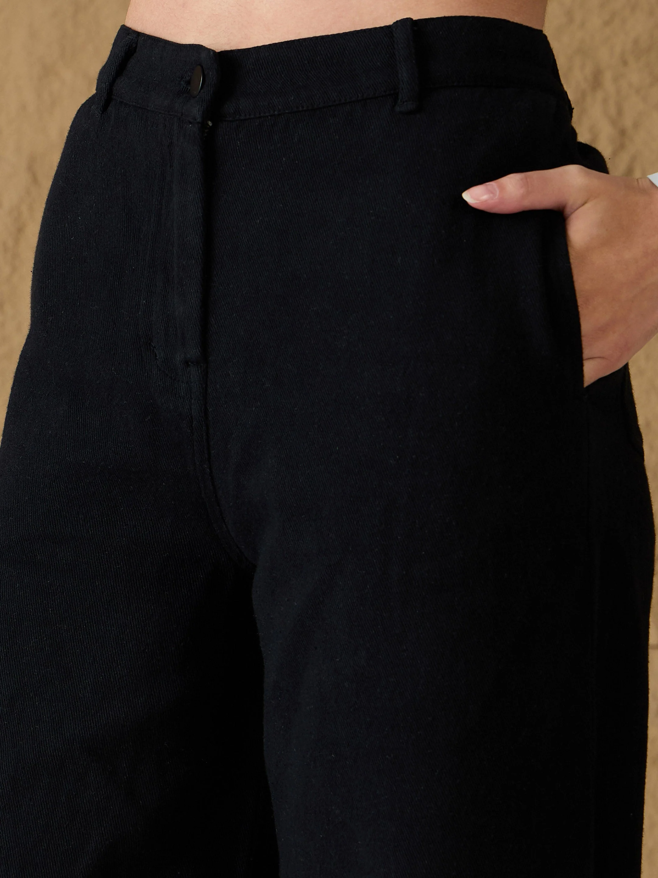 Women Black Denim Flared Pants - Image 4