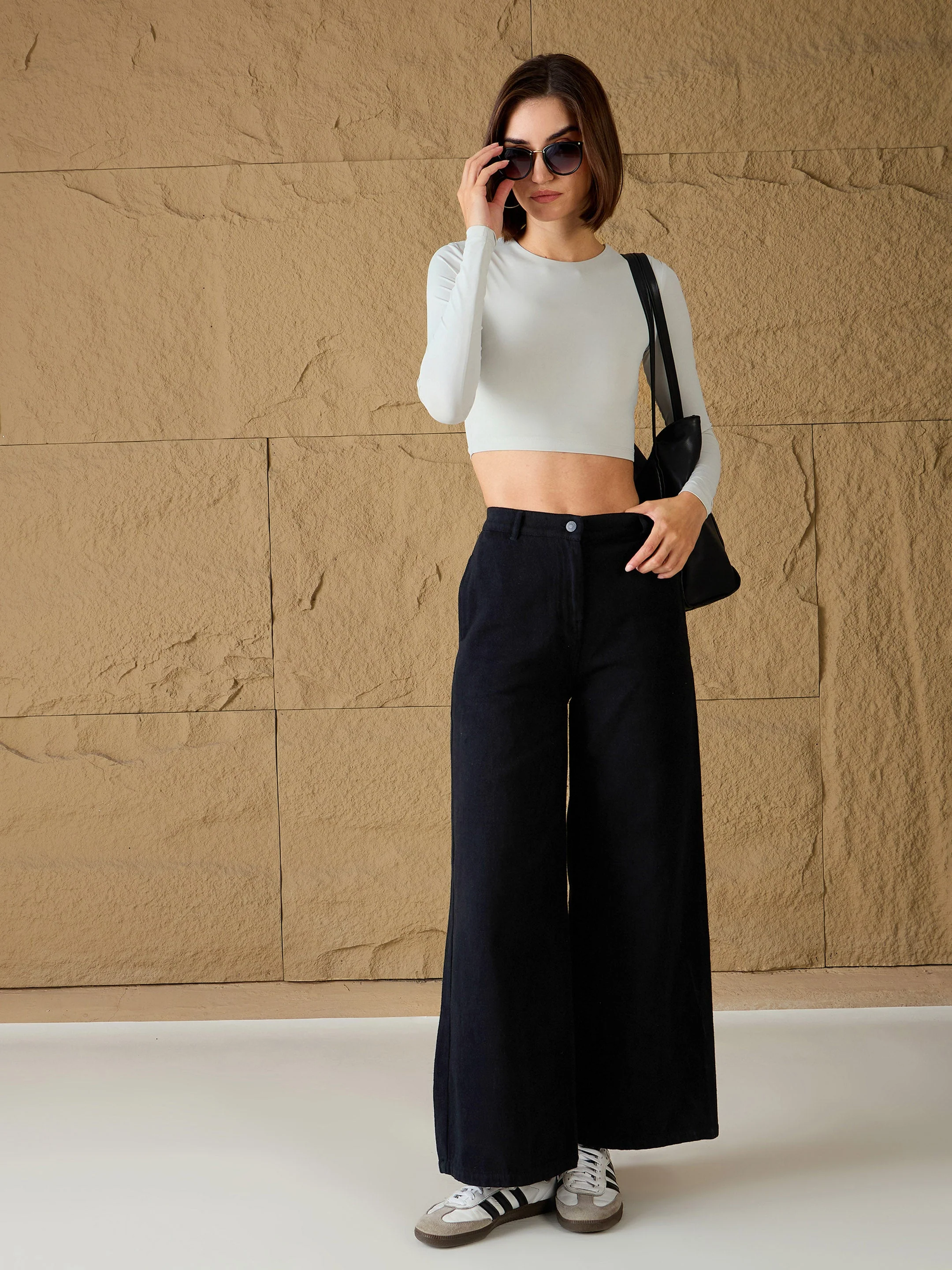 Women Black Denim Flared Pants - Image 6