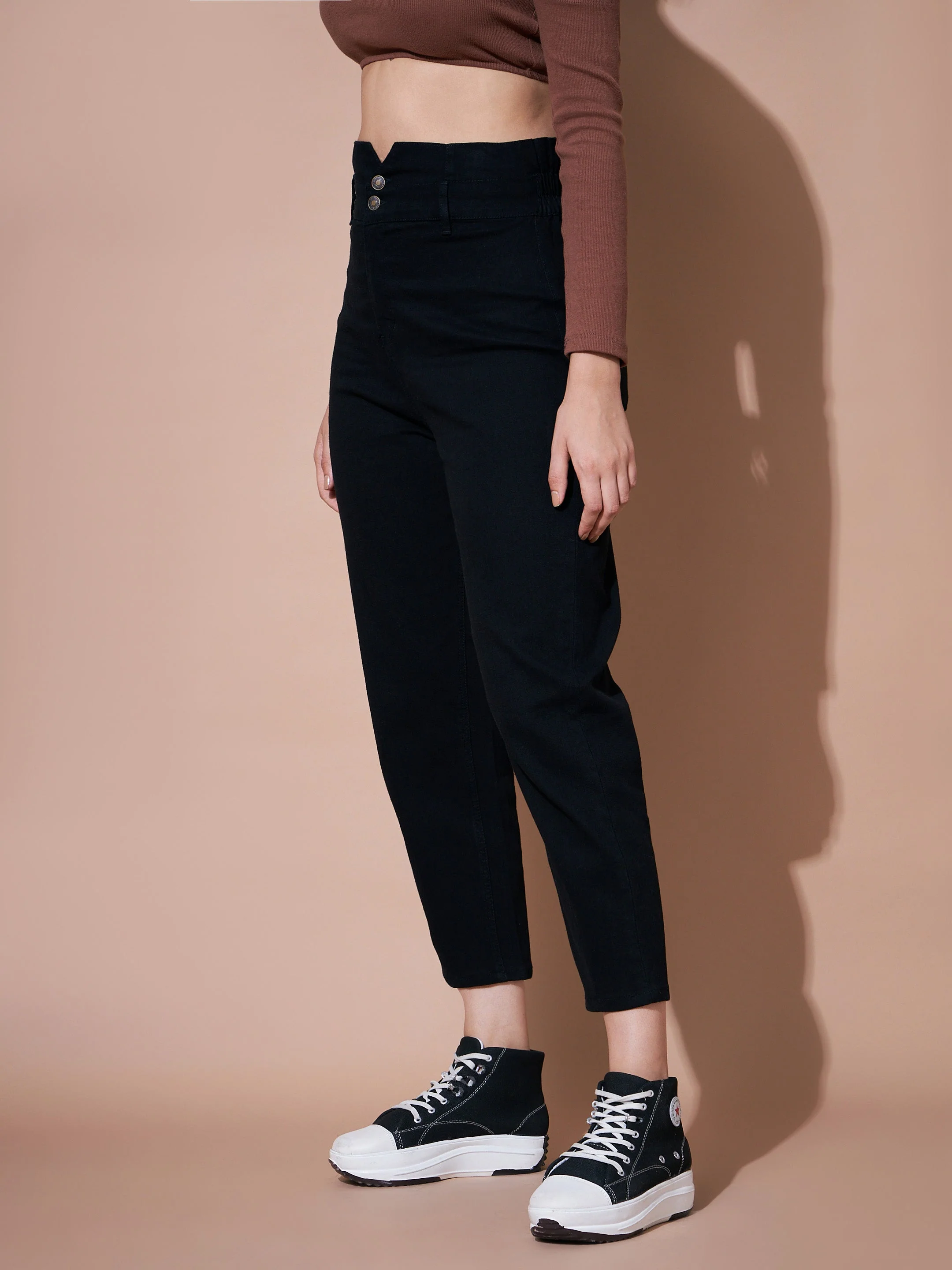 Women Black Denim Premium Paper Bag Jeans - Image 3