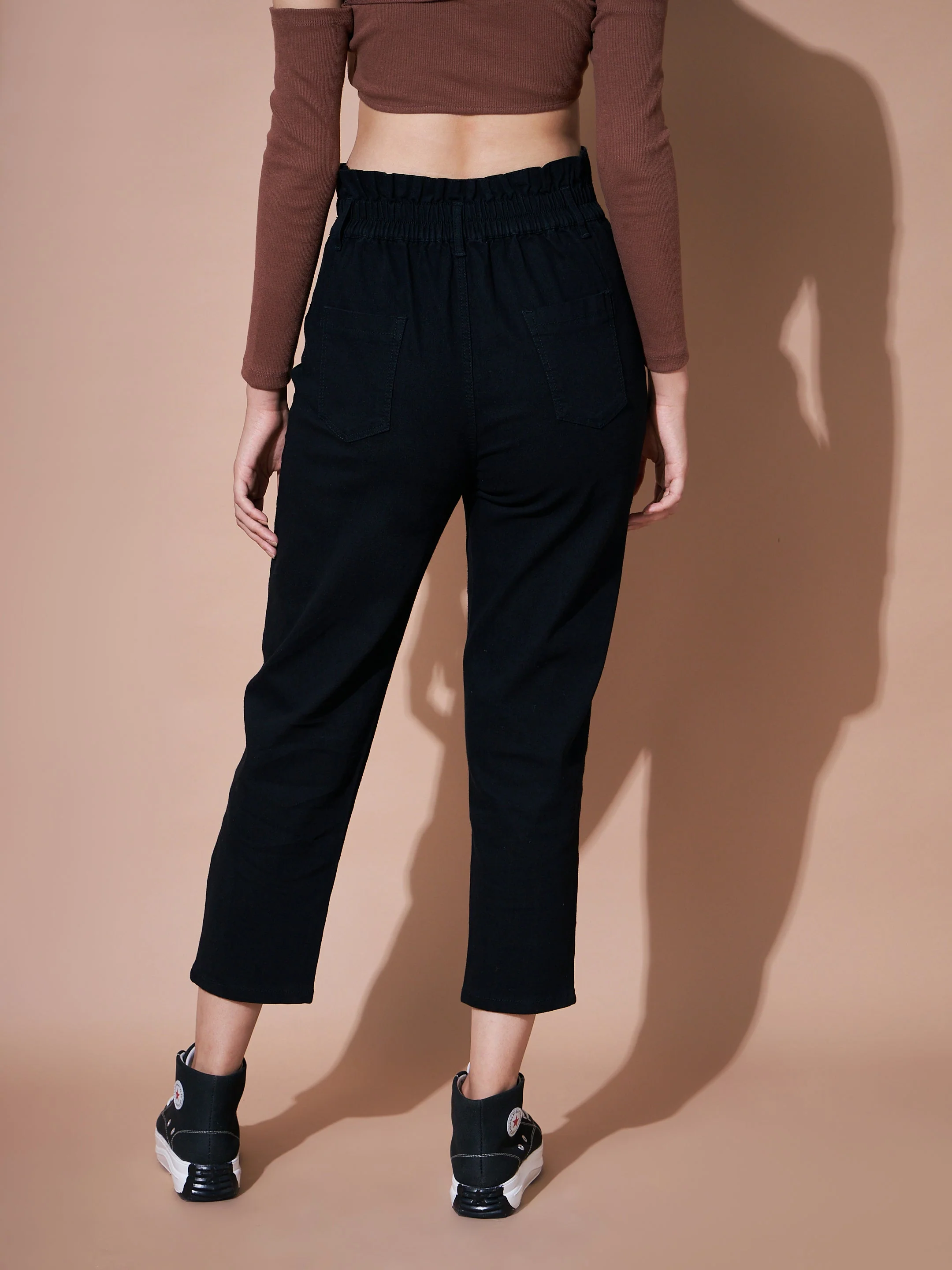 Women Black Denim Premium Paper Bag Jeans - Image 5