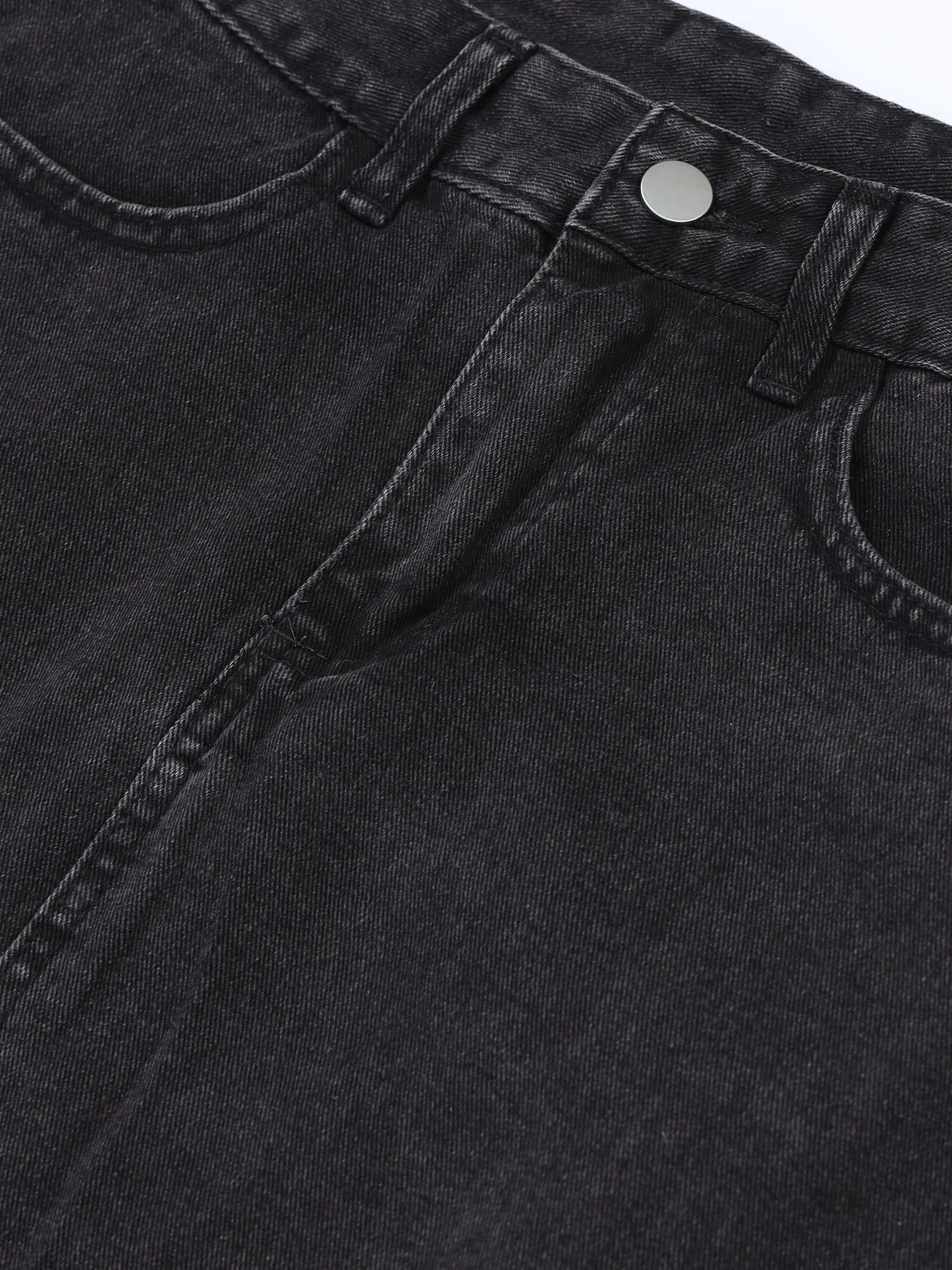 Women Black Denim Ribbed Edge Skirt - Image 8