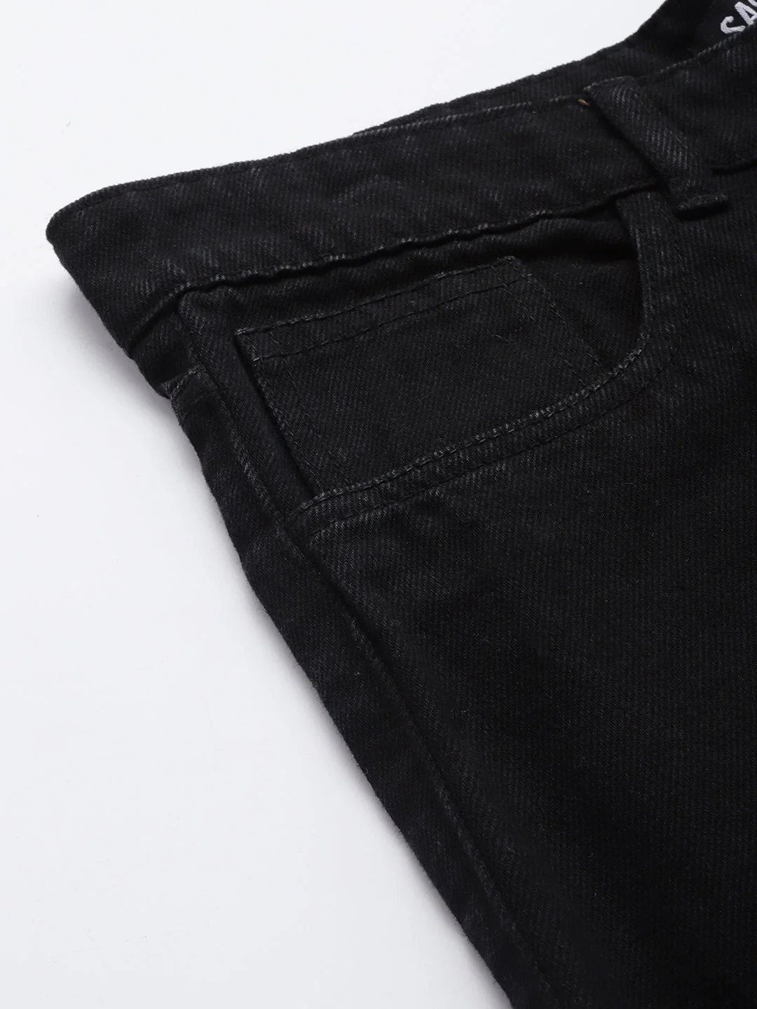 Women Black Distressed Slit Jeans - Image 6