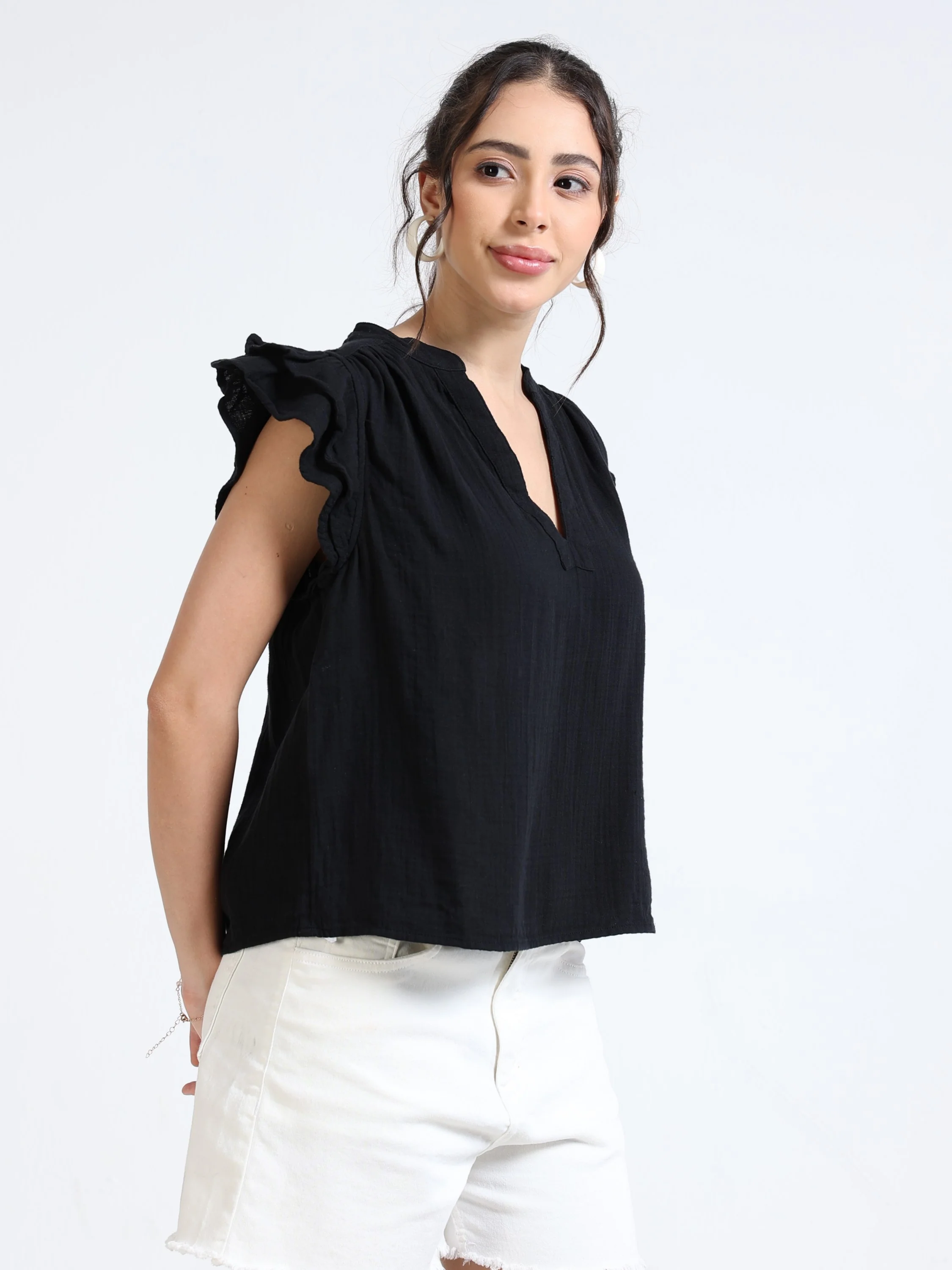 Women Black Double Gauze Top - Image 2