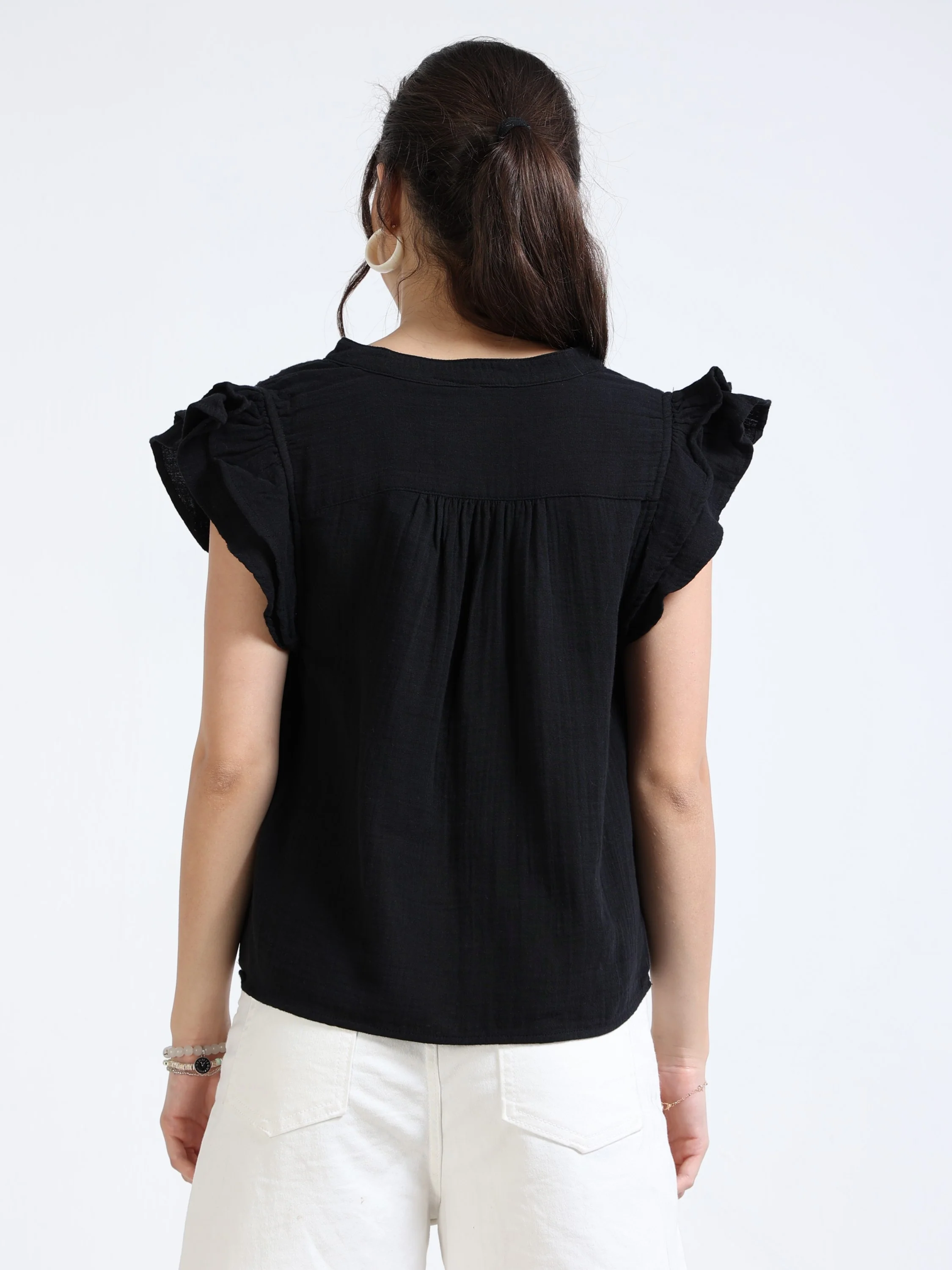 Women Black Double Gauze Top - Image 5