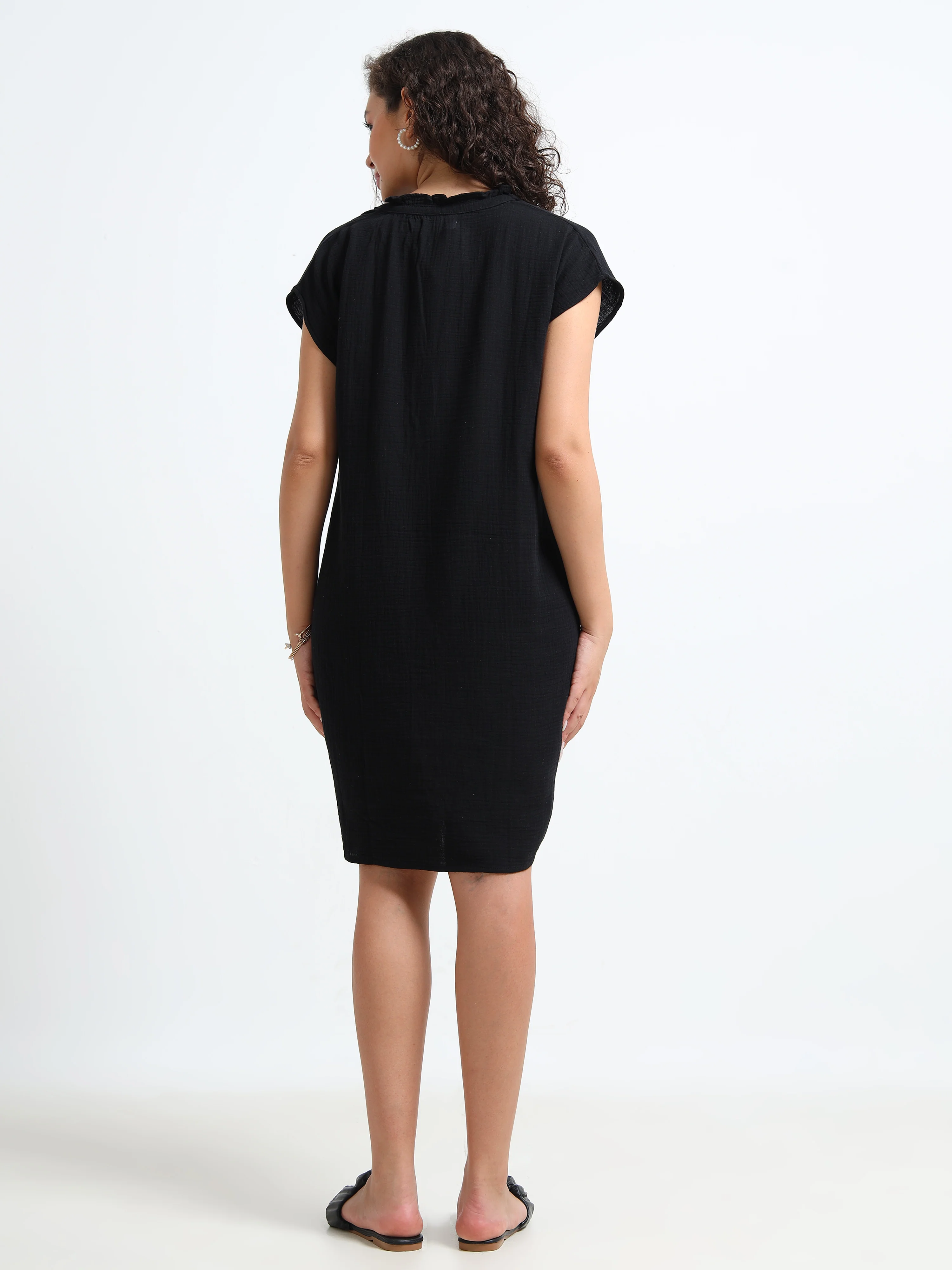 Women Black Double Gauze Relaxed Dress - Image 3