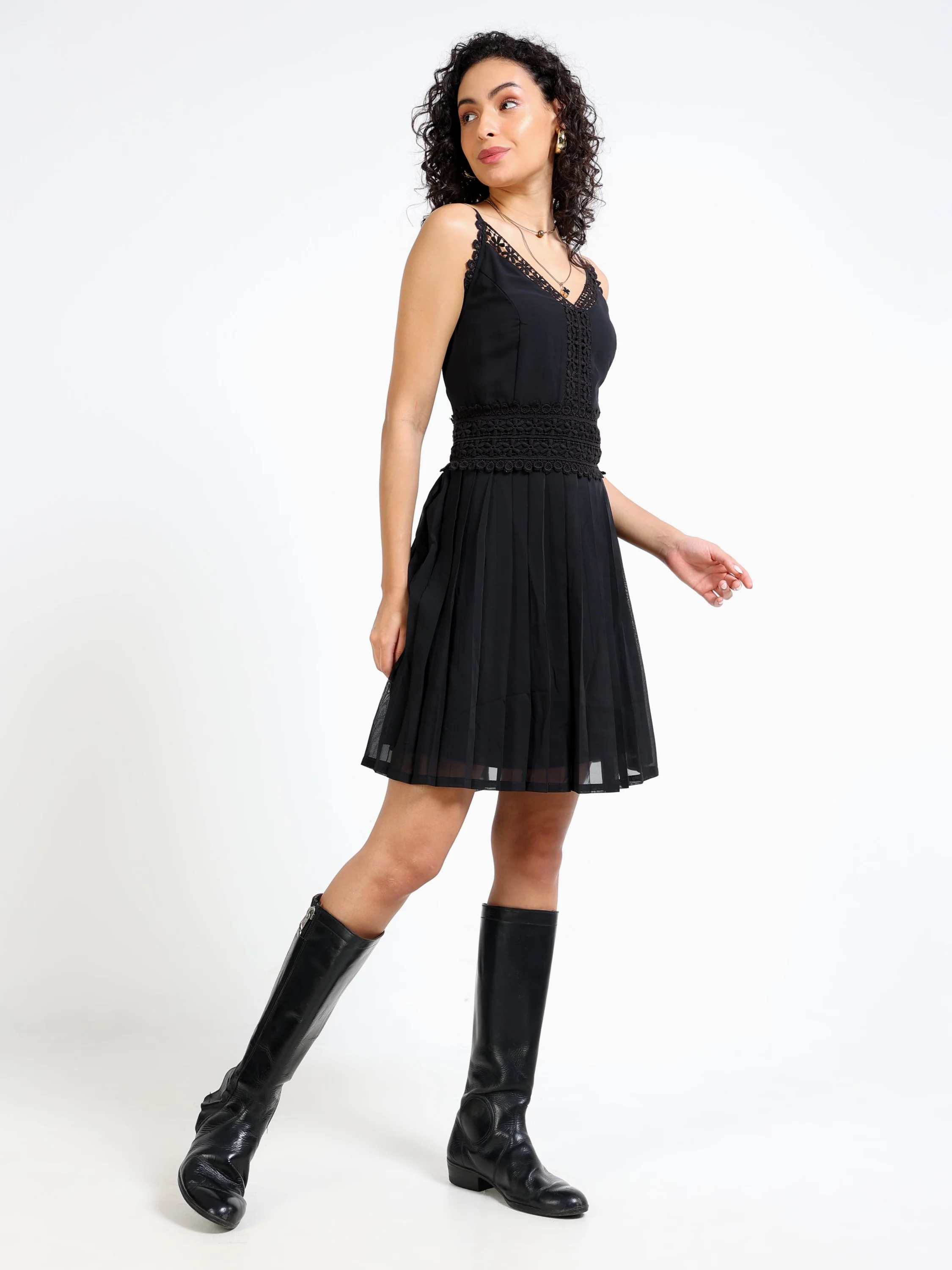 Women Black Lace Detail Dress - Image 2