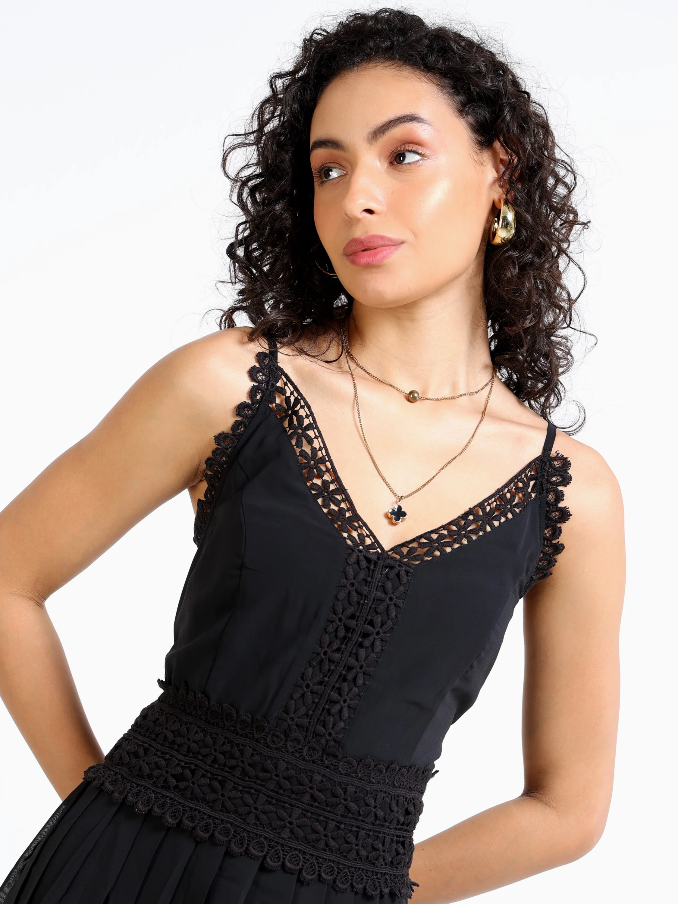 Women Black Lace Detail Dress - Image 4
