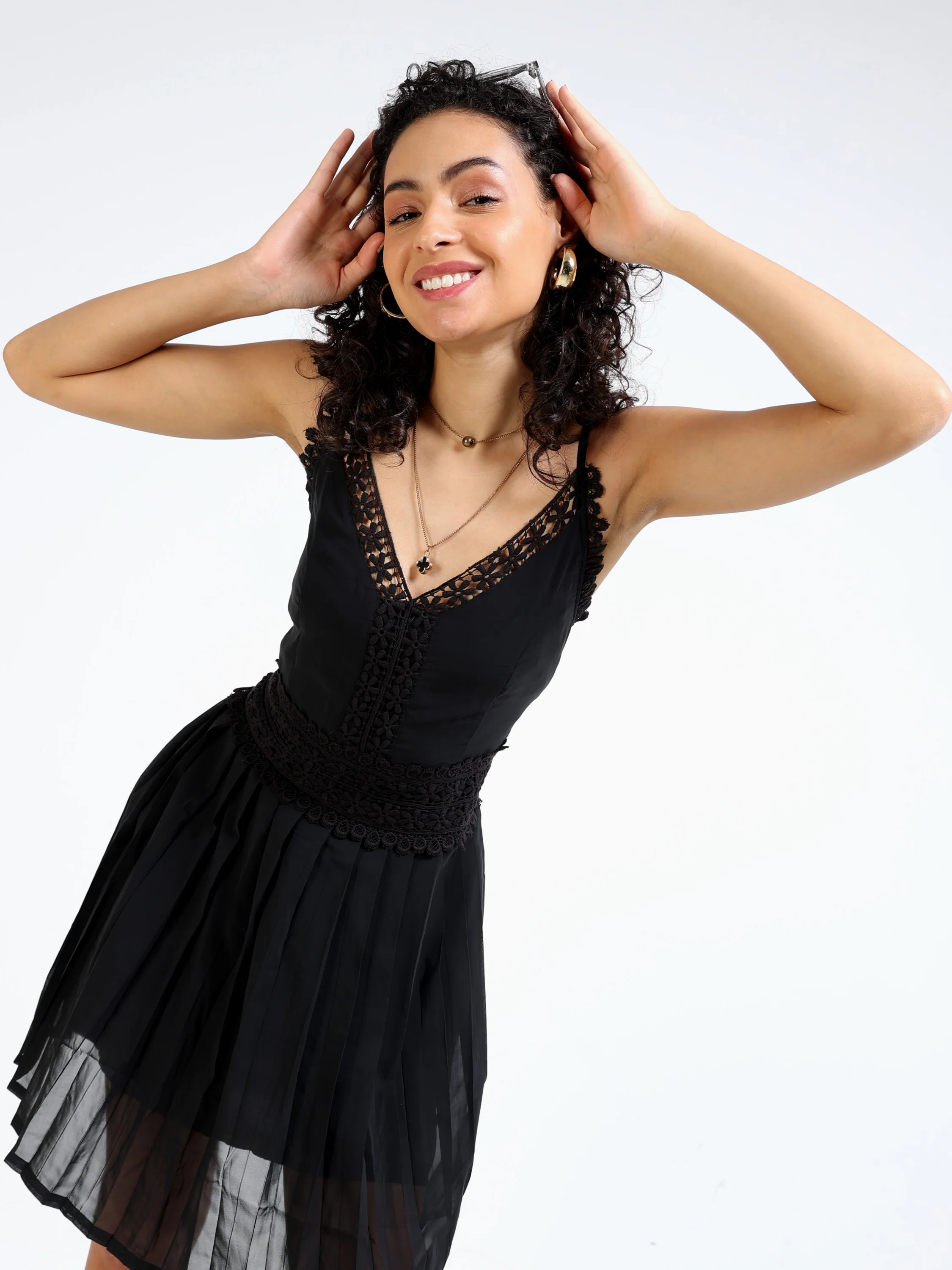 Women Black Lace Detail Dress - Image 7