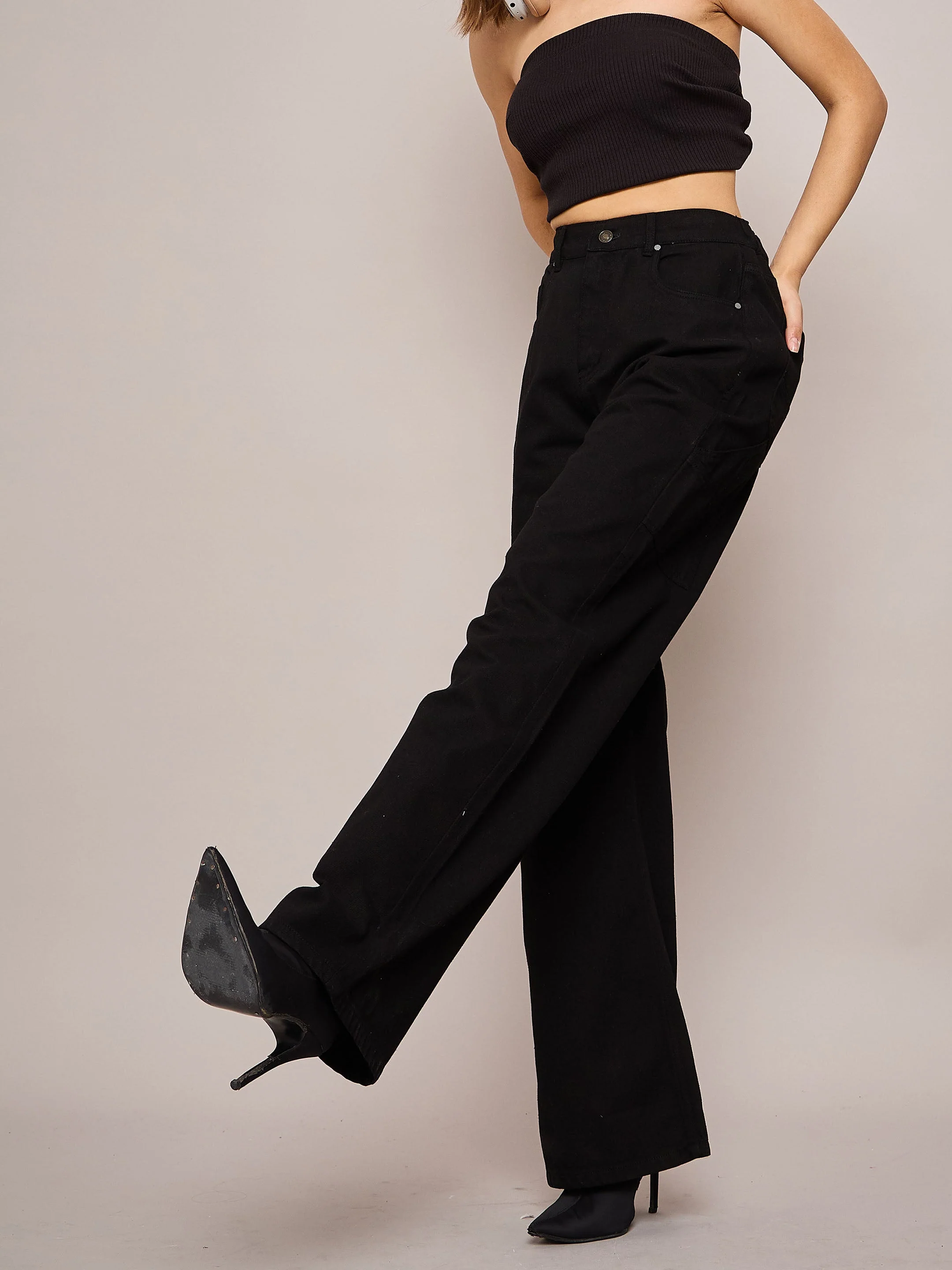 Women Black Elasticated High Waist Back Pocket Jeans - Image 3