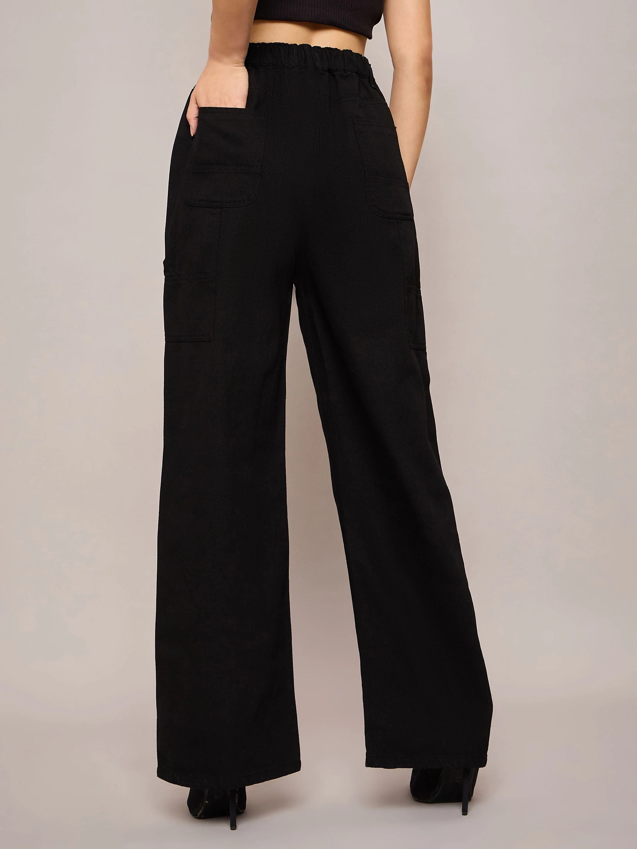 Women Black Elasticated High Waist Back Pocket Jeans - Image 5